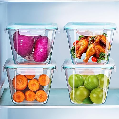 Miniatura 5 de Recipientes de vidrio grandes de almacenamiento de alimentos de 2.6 L, 9 x 6.9 x 5.1 pulgadas de profundidad, recipientes rectangulares para