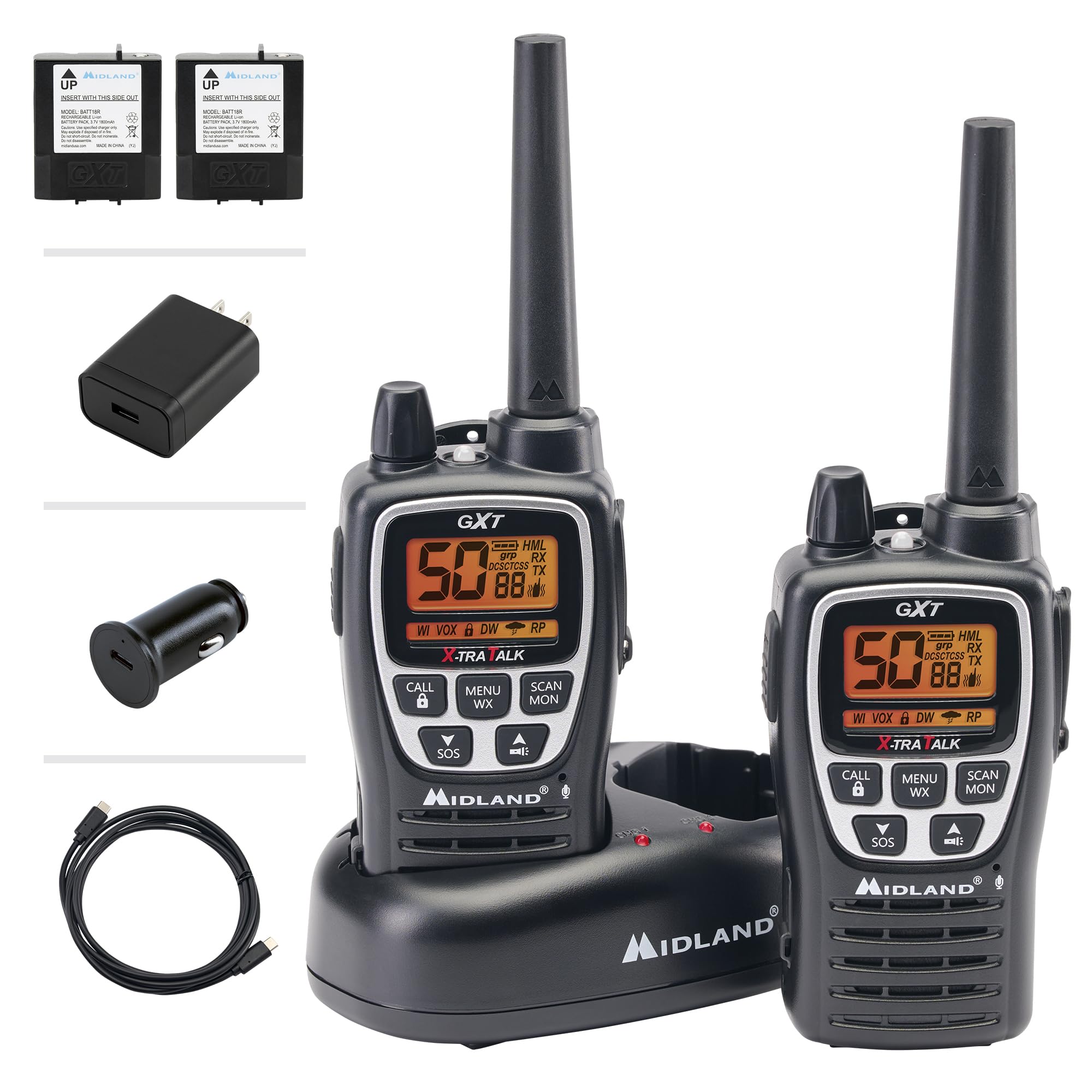 Midland GXT3000 GMRS Radio - 4 Pack Bundle w/Headsets & Chargers