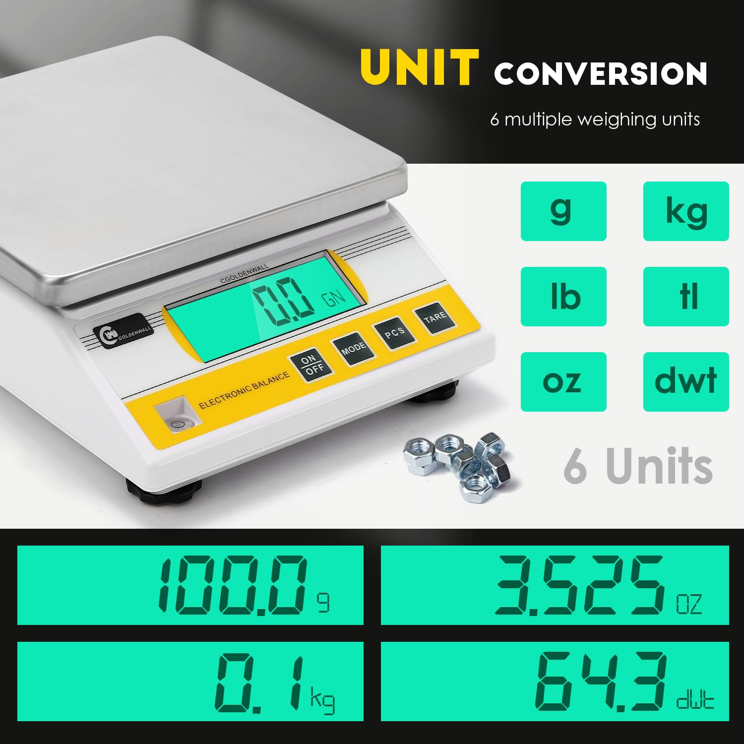 CGOLDENWALL 5kg x 0.1 g Digitale Laborwaage mit Elektronischer Präzision 3-10kg Optional Industrielle Waage für das Wiegen und Zählen von Waagen g/ct/lb/oz/DWT/tl Multi-Units