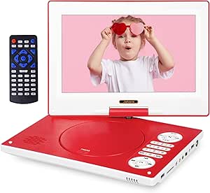 Jekero 12.5'' Portable DVD Player with 10.1" HD Swivel Screen, 6 hours Rechargeable Battery DVD Player Portable for Kids and Car, Support CD/DVD/SD Card/USB with Car Charge,Red asin的图片