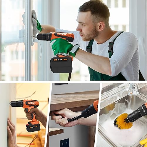 Miniatura 6 de YIOU Kit de taladro/destornillador inalámbrico de 20 V MAX con batería y cargador, 56 piezas ACC y bolsa de herramientas, juego de taladro