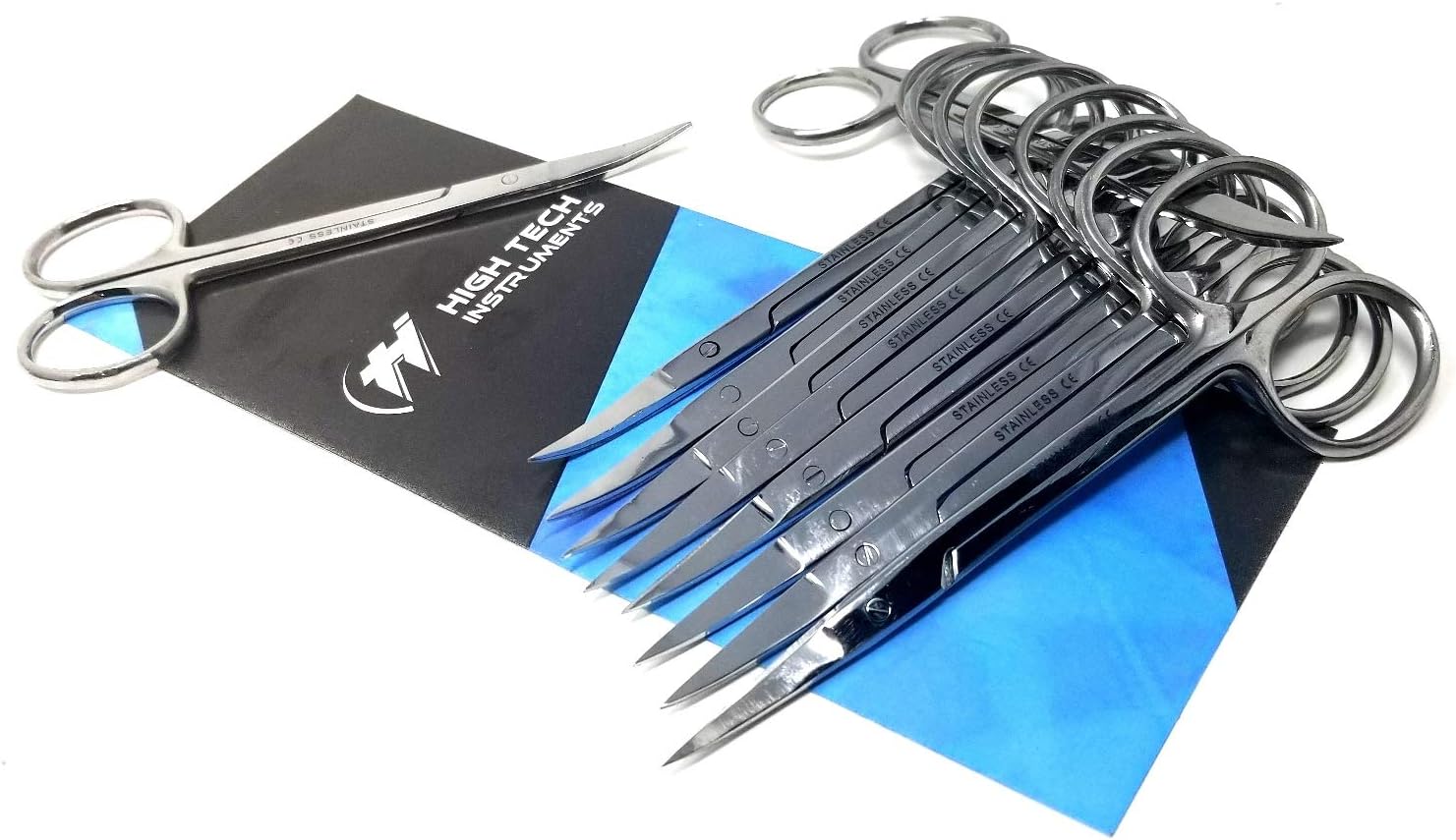 HTI Iris Micro Dissection Lab Sharp Scissors, Curved, 4.5" (11.43cm) Fine Point, Stainless Steel (Pack of 10)