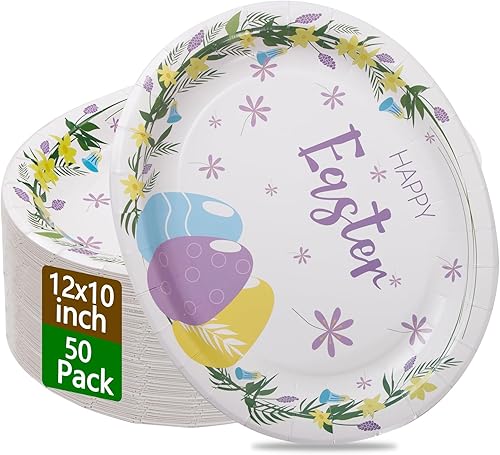 Miniatura 10 de WDF Paquete de 50 platos de papel ovalados desechables  Nature 10 x 12 pulgadas, platos de papel de Acción de Gracias, resistentes, tamaño cena,