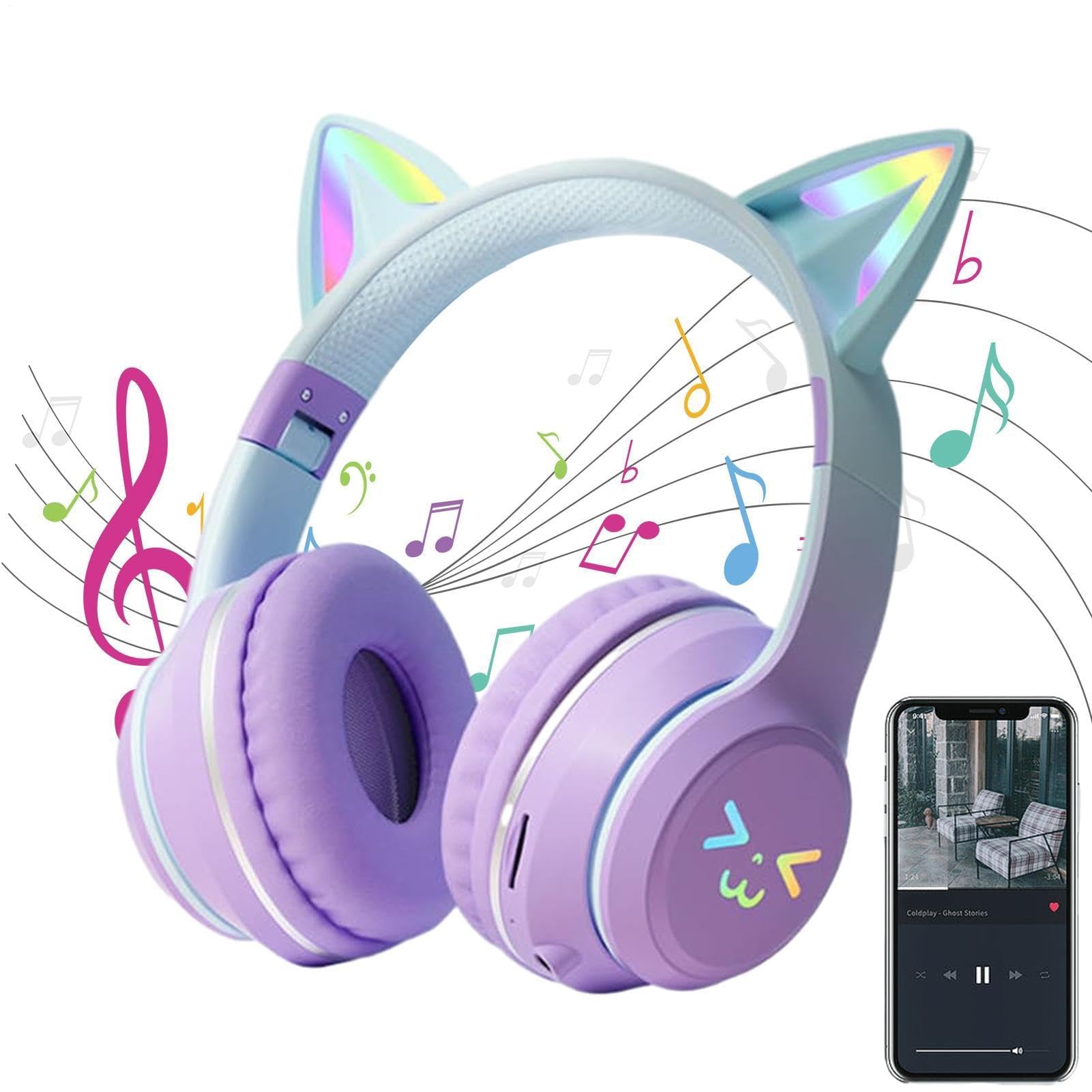 Cuffie wireless a forma di orecchie di gatto, pieghevoli, per tablet, smartphone, laptop, computer, design confortevole, ideali per giochi e musica