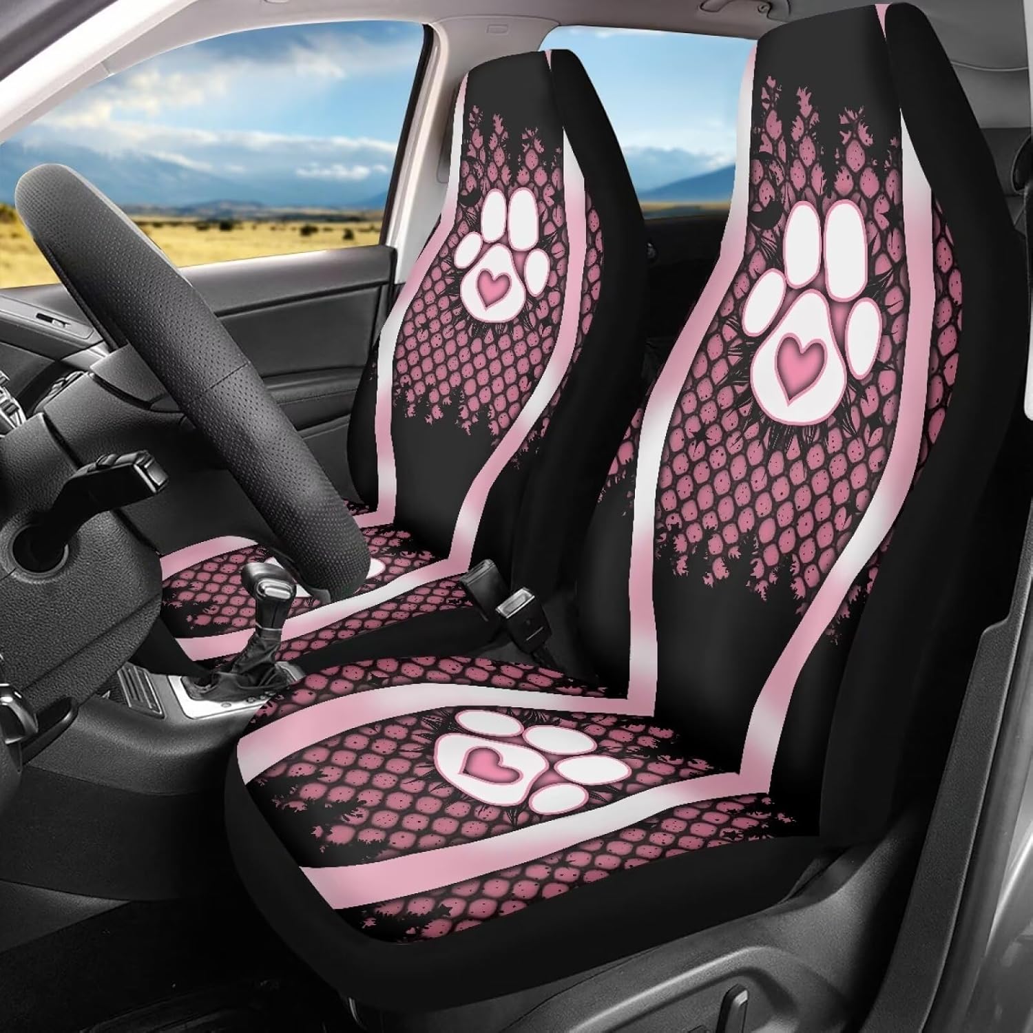 2-Set Paw Printed Car Seat Covers,Universal Front Seat Protectors Stretch Automotive Seat Covers Accessories for Car SUV Sedan Truck Vans Seat