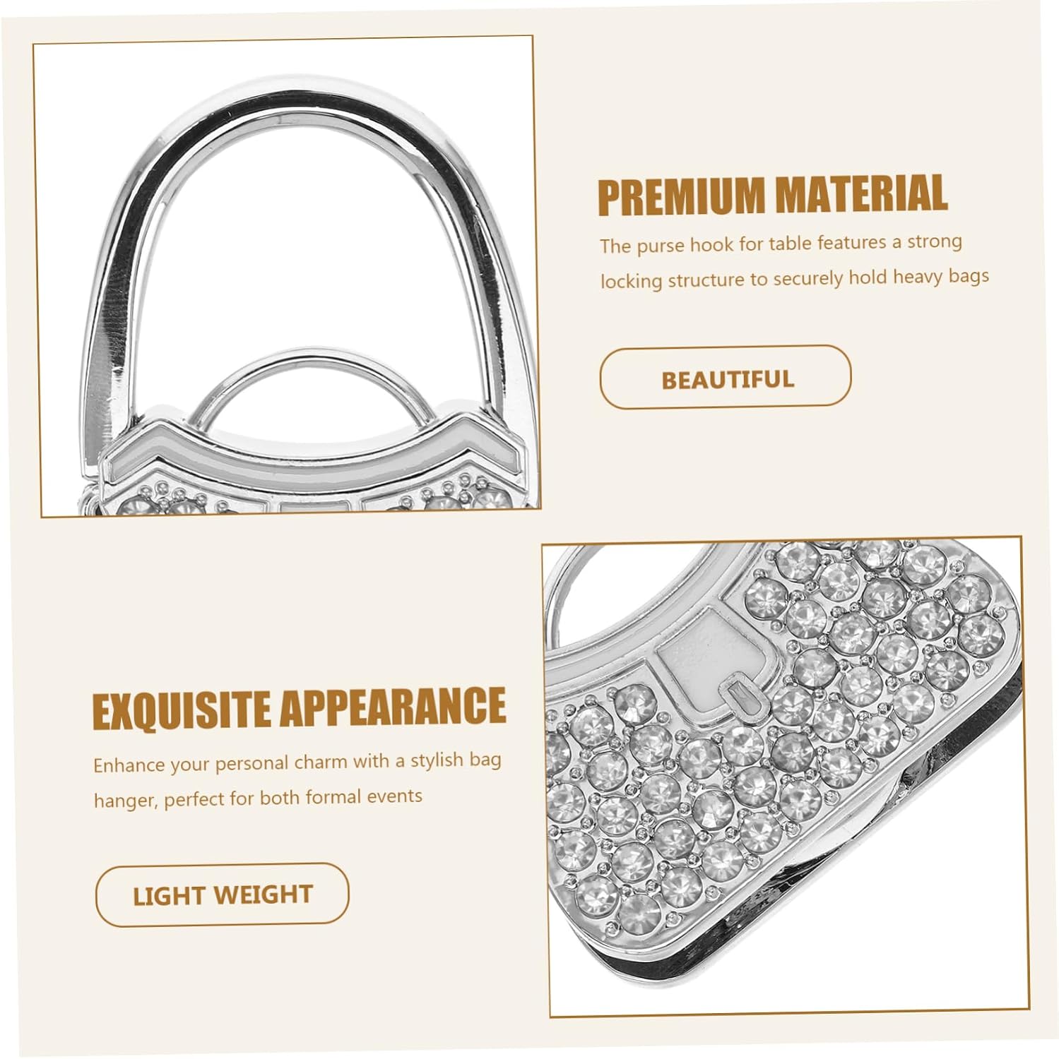 Rhinestone Handbag Hook Elegant Portable Purse Holder with Lock for Tables Durable Luggage Strap Hook