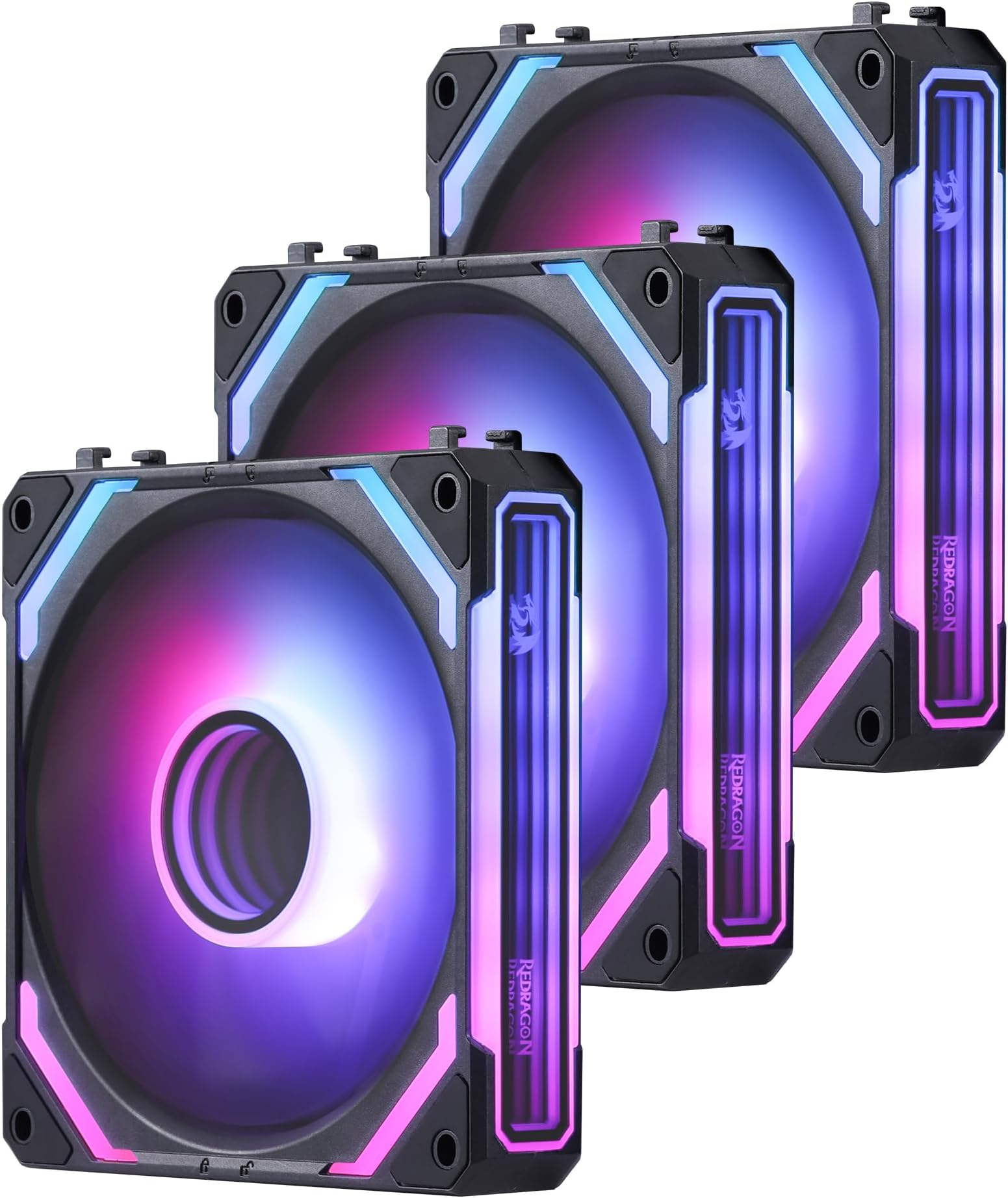 Redragon GCF012 Reverse 120mm PC Case Fan, Daisy-Chain Connection, 5V 3Pin ARGB Lighting, 4 Pin PWM Case Fan, for Radiator/Computer Case Cooling, 120x120x25mm, 3 Pack, Black