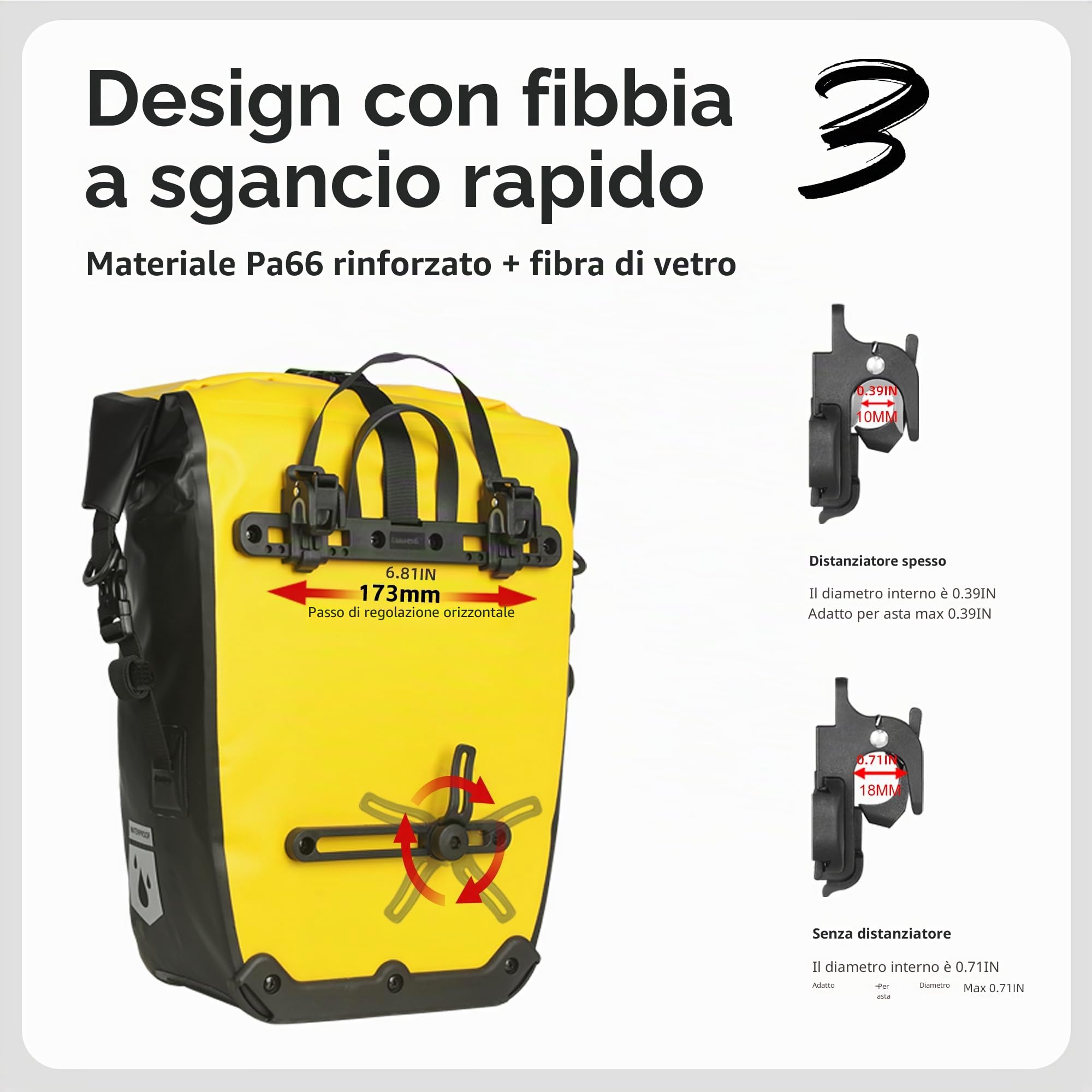 Rhinowalk Borsa impermeabile da 25 litri per portapacchi bicicletta Accessori da ciclismo professionali