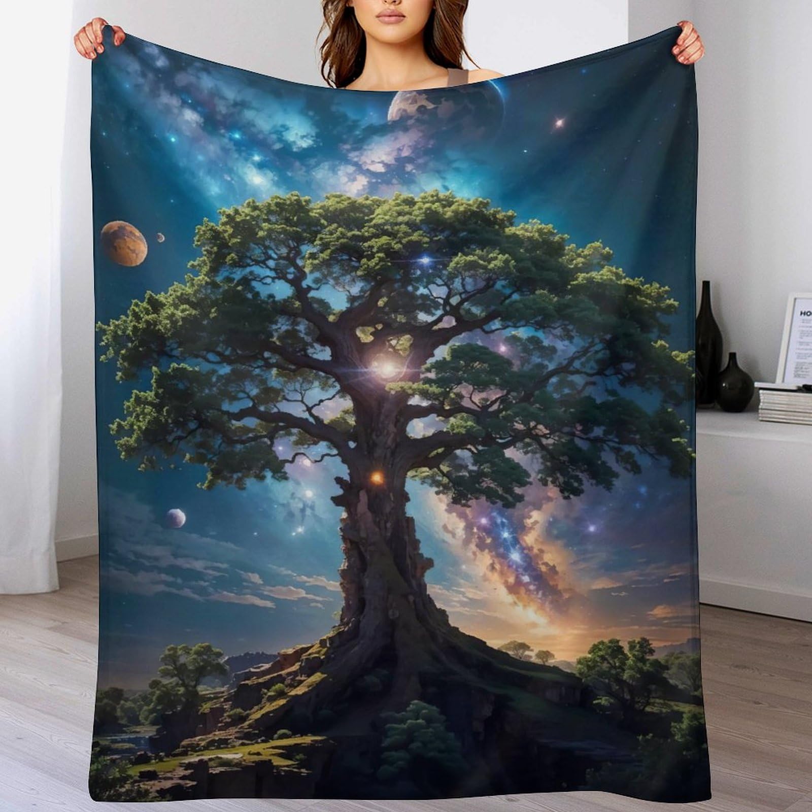 Couverture Arbre de Vie Cosmique en flannel douce pour lit et canapé | Couverture polaire 130x180cm