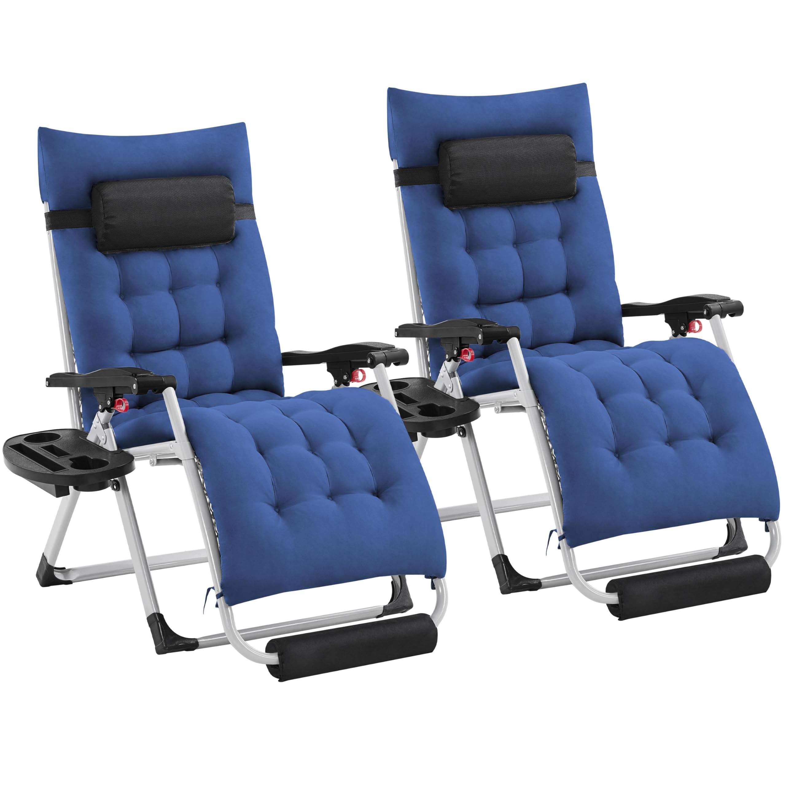 Yaheetech Zero Gravity Chair, Folding Reclining Lounge Recliner with Removable Pad & Headrest & Side Cup Holder Tray for Indoor and Outdoor Navy Blue/2
