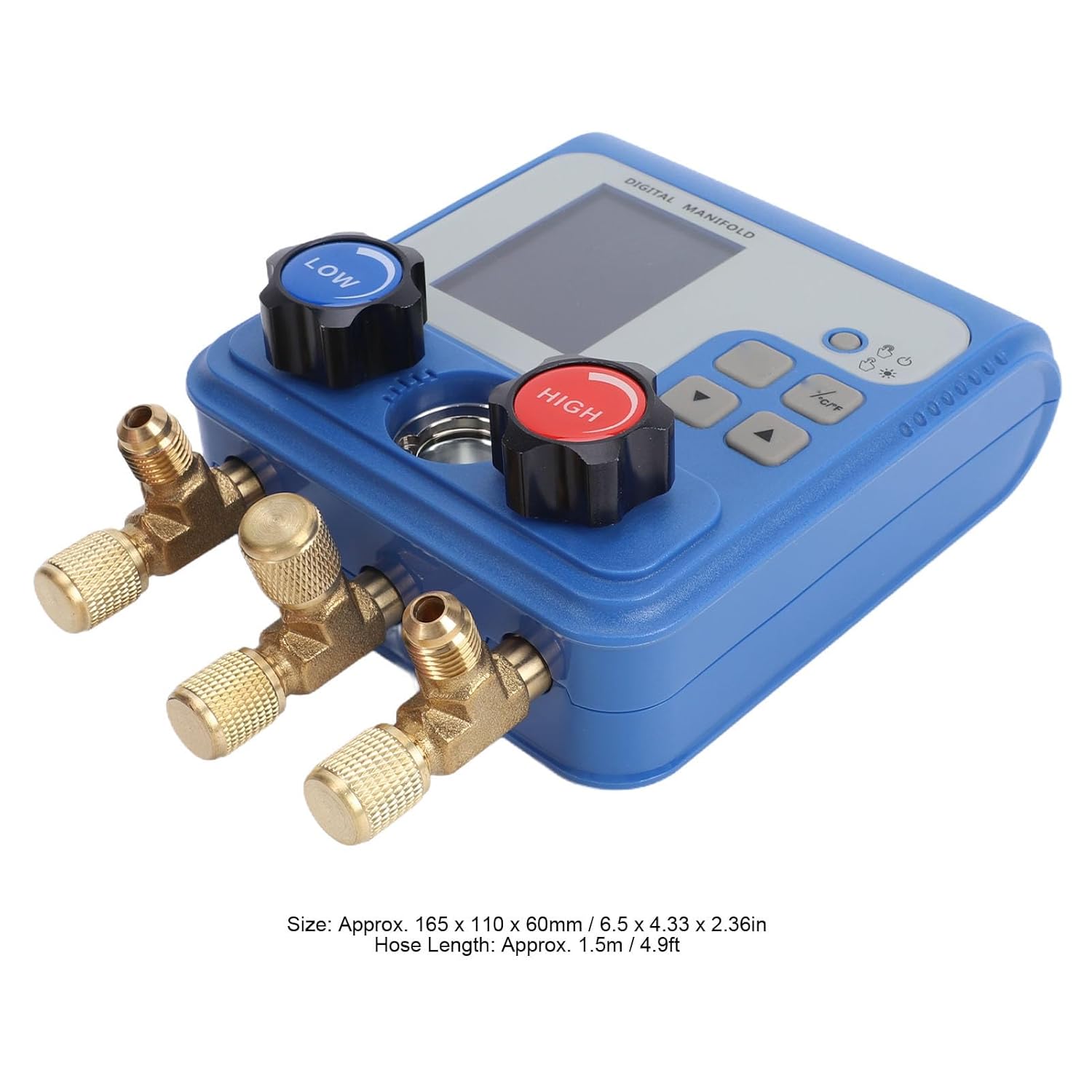 Digital Manifold, Dual Pressure Temperature Test for HVAC Auto AC with 94 Refrigerants R32 R1234yf R410A R134a, 3 Port Color LCD Display