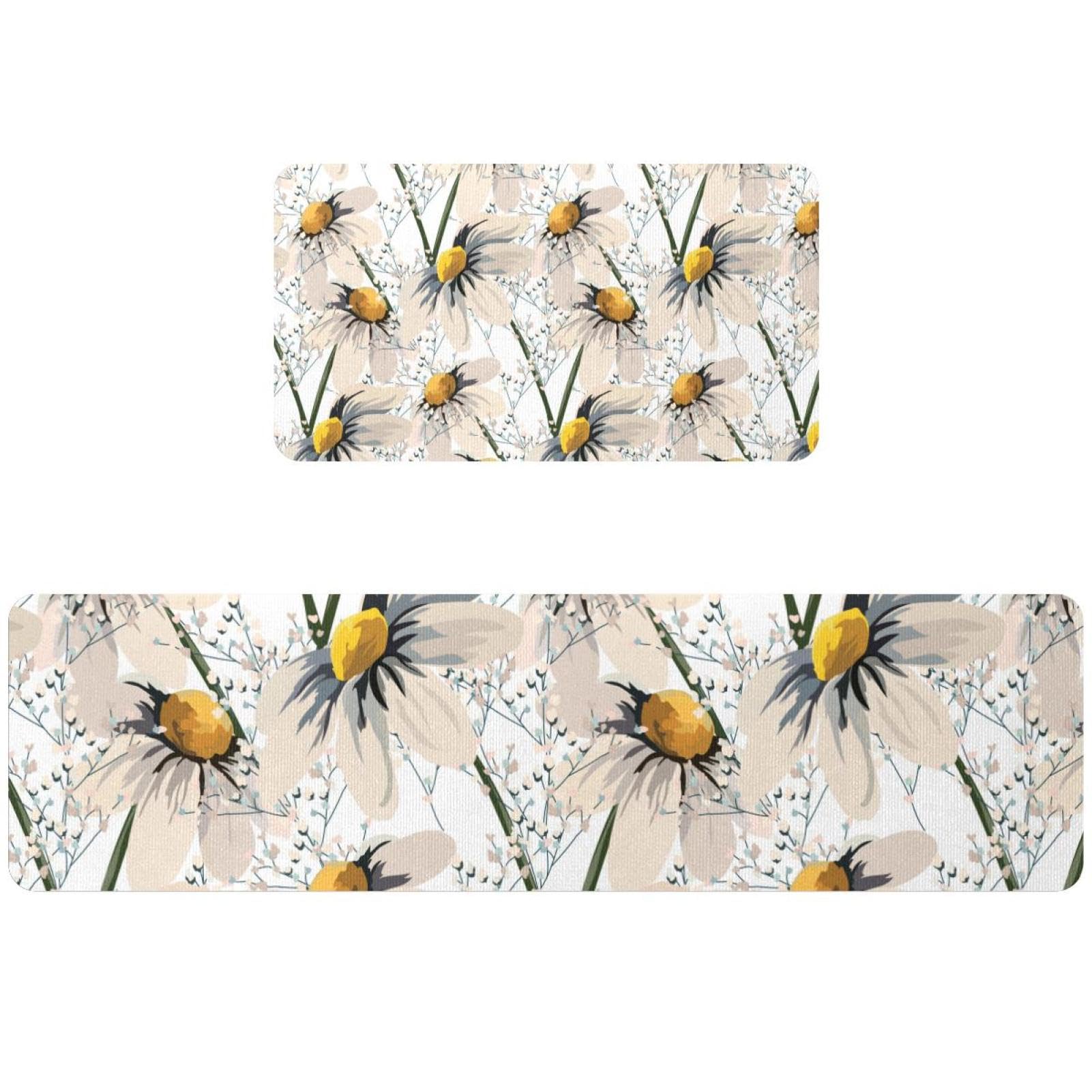 Tapis de cuisine aquarelle camomille lot de 2 absorbants