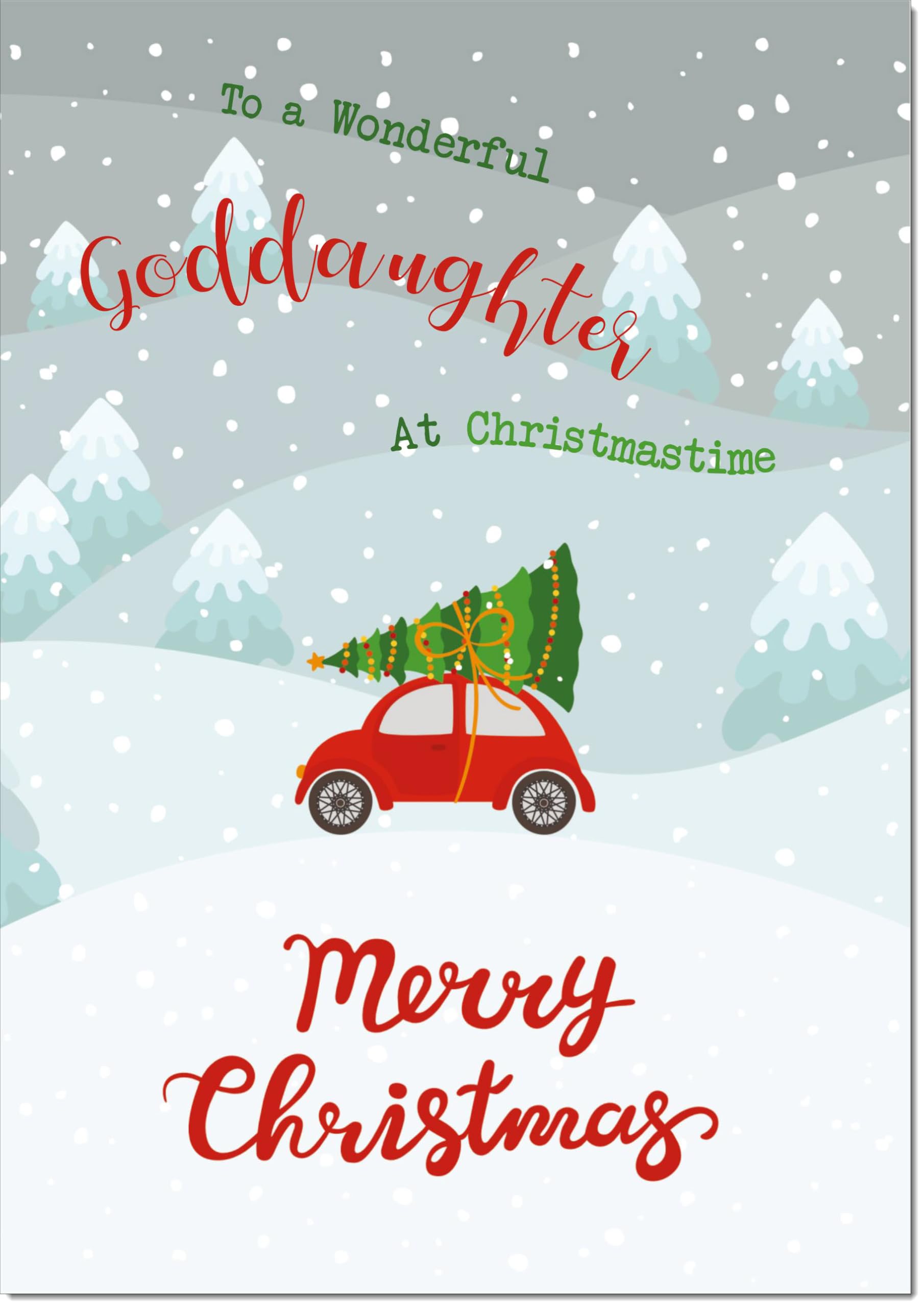 doodlecards Goddaughter Christmas Card Christmas Tree on Car Large A4 Size Christmas Card for Goddaughter with Plain Envelope — image 1
