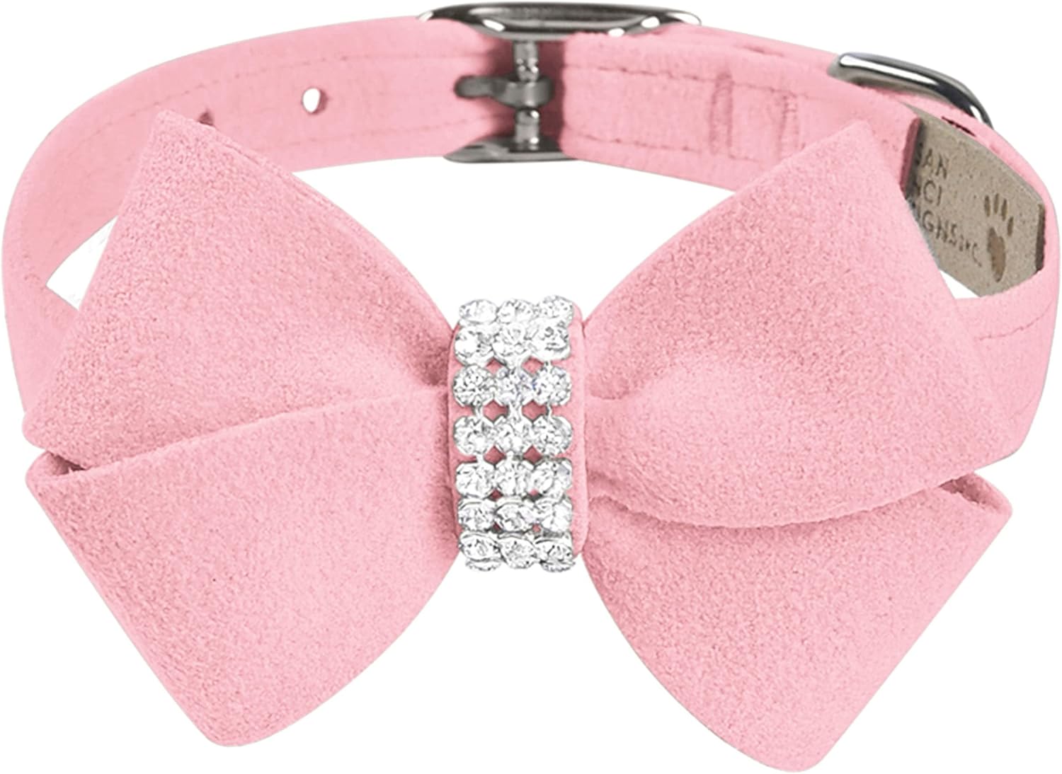Susan Lanci Designs Premium Ultrasuede Nouveau Bow Collar for Dogs, Puppy Pink, X-Small