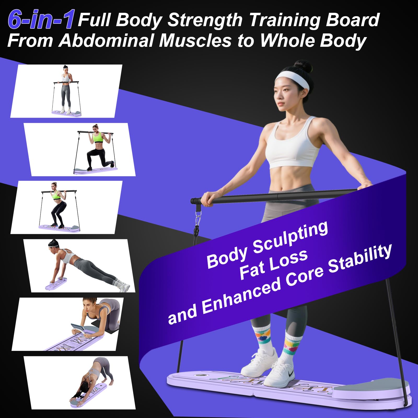 Pilates Reformer, 6 in 1 Machine de Réformateur de Pilates avec Minuterie LED e Bâton de Pilates, Rebond Automatique, Appareil Abdominale et Entraînement Complet du Corps pour Gym à Domicile