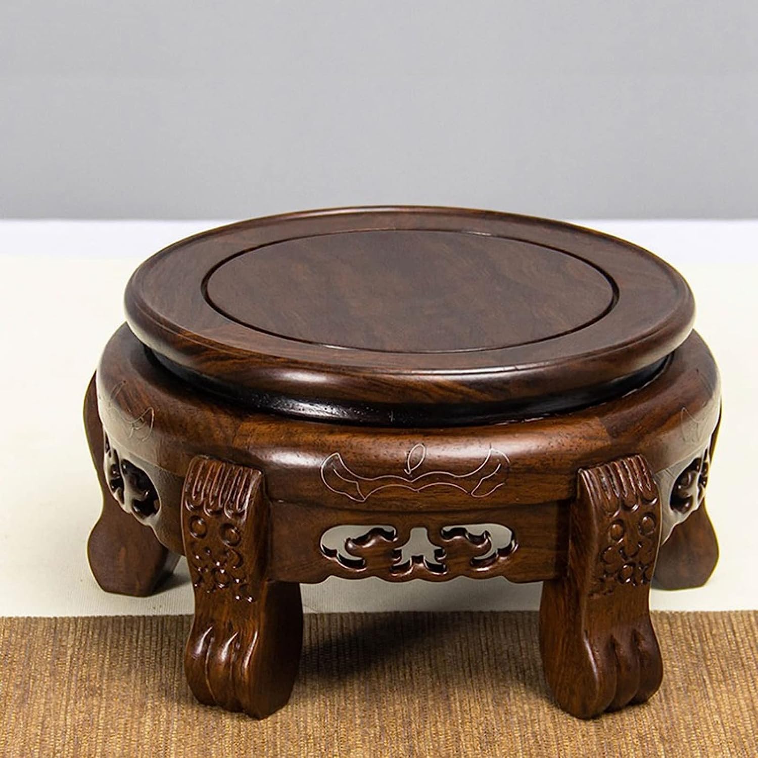 Bonsai base Retro Crafts Wooden Display Stand Teapot Vase,Multi-Use Ebony Wood Jade Carving Ornaments Odd Stone Pedestal,Small Round For Home