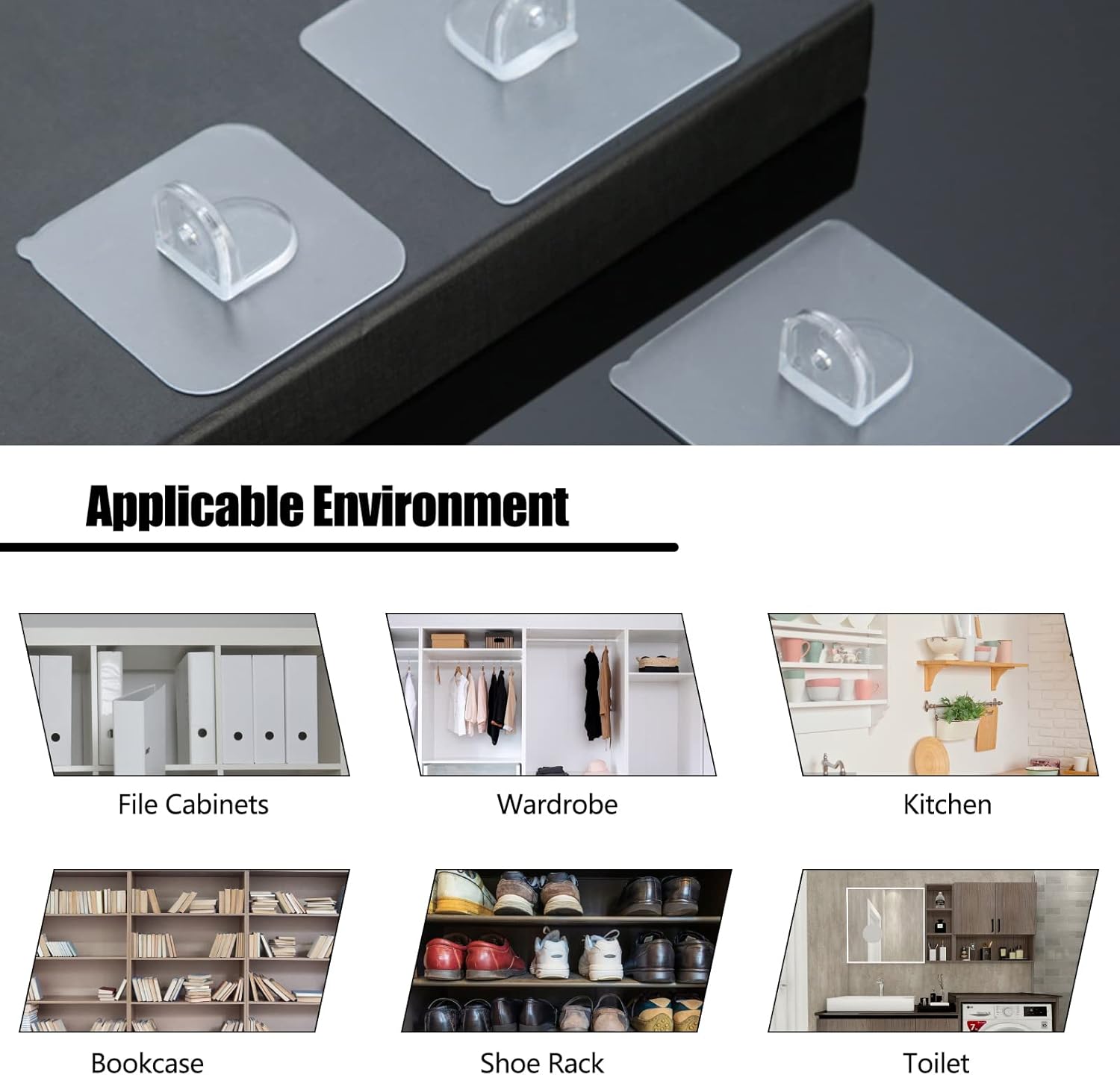 AccEncyc Adhesive Shelf Bracket 2.8" Punch Free Shelf Support Pegs Nail-Free Shelf Support Peg for Shelves, Kitchen Cabinet, Book Closet, Clapboard Layer (24Pcs)
