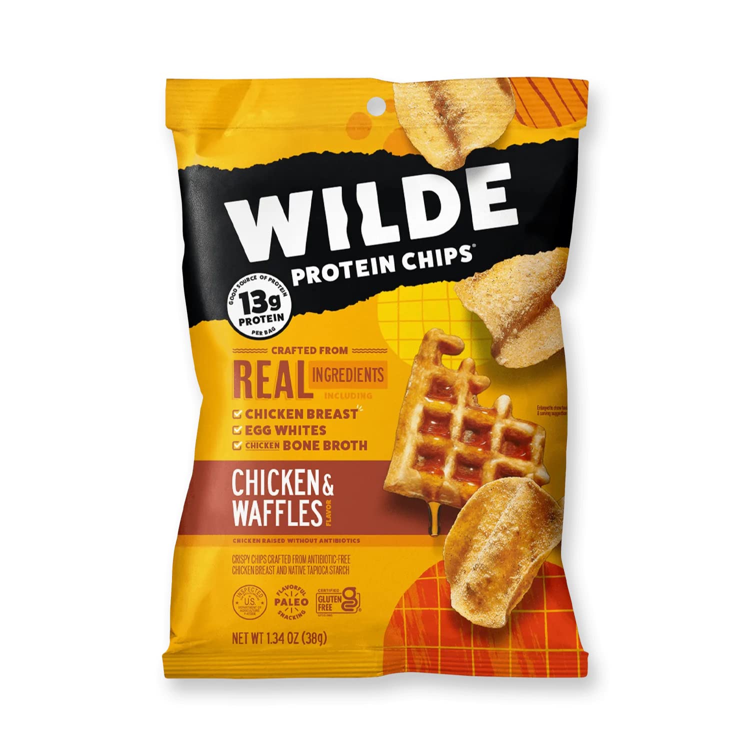 WILDE Chicken Chips Mini Bags - High Protein, Made With Real Chicken, 1.34oz Bags (Buffalo, 16 Count)