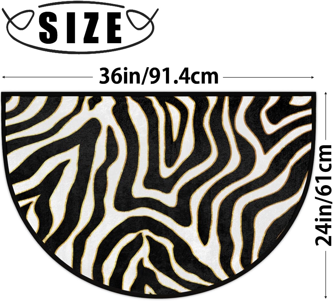 Zebra Print Half Round Door Mat Indoor Outdoor Doormat Animal Theme Welcome Mat Rug Washable Entrance Floor Mat for Entryway Home Kitchen Patio Garage Outside 36x24 Inch