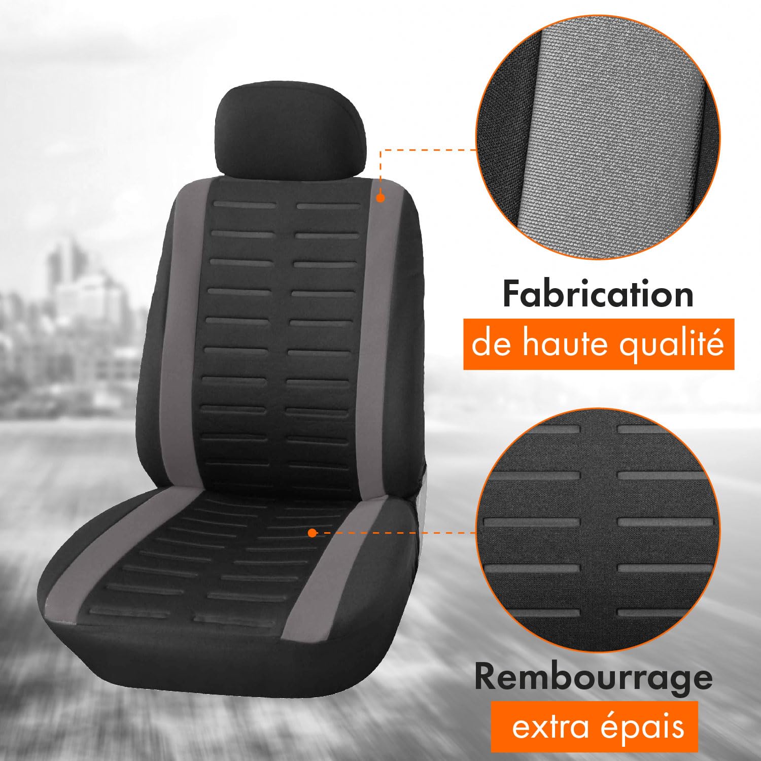 upgrade4cars Housses de Siège de Camion Avant Universelle Noir Gris | Pour la plupart des utilitaires & vans | respirant & pratique