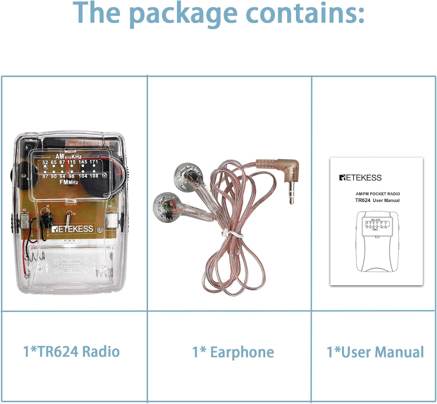 Image showing the 3.5mm headphone jack on the Retekess TR624 radio with headphones connected.