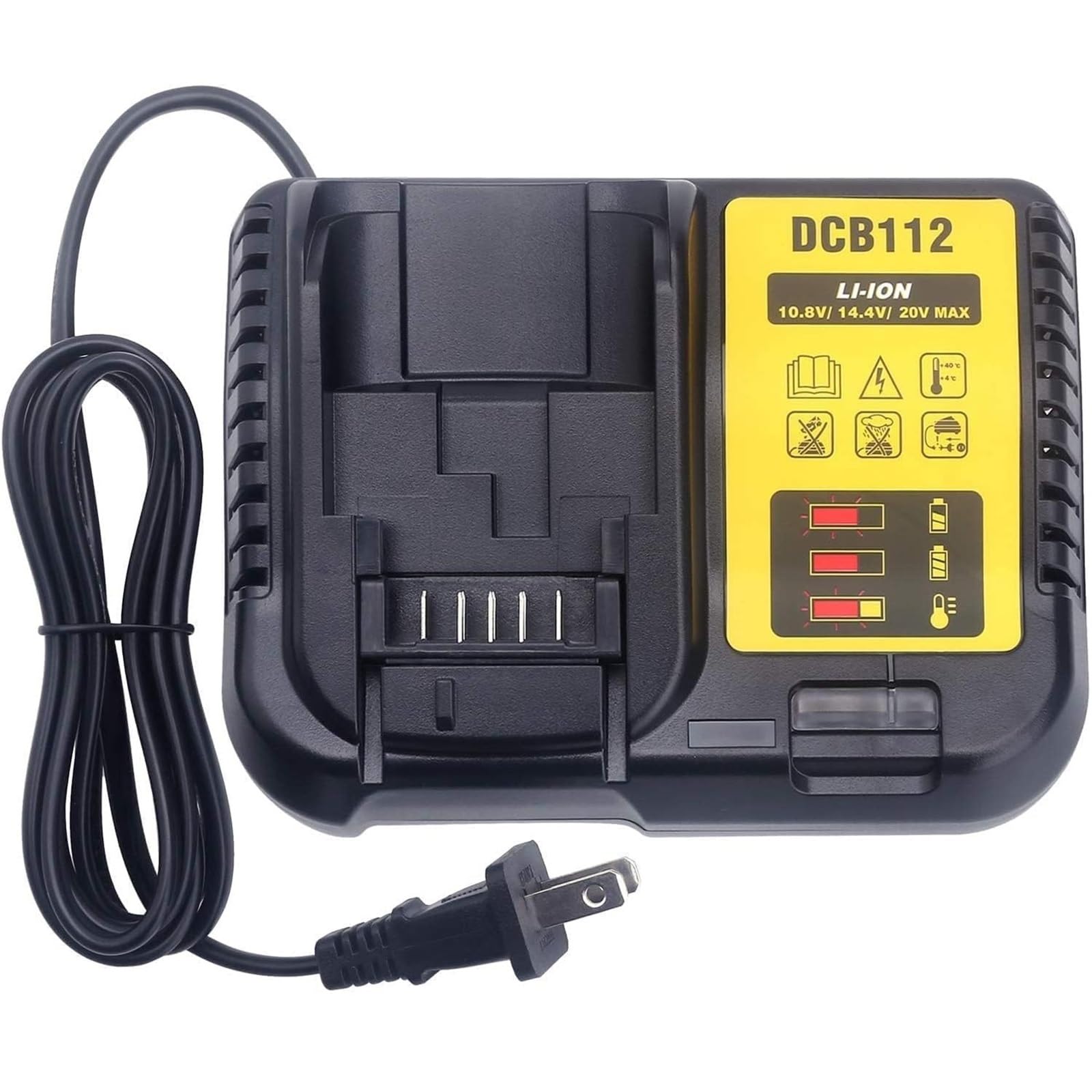 Caricabatterie Rapido DCB112 12V-20V Compatibile con - Dewalt Max Batterie agli Ioni di Litio DCB184 DCB200 DCB182 DCB180 DCB181 DCB112 DCB201(EU Plug)
