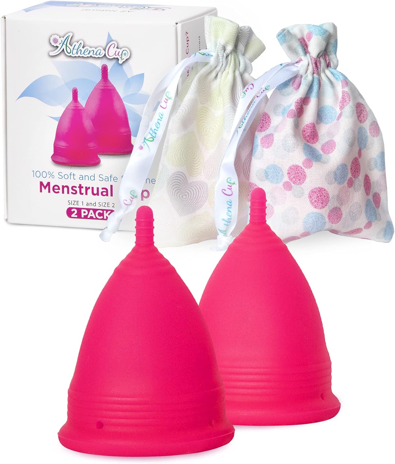 Buy Athena Menstrual Cups 2 Pack Large and Small Set in Solid Pink