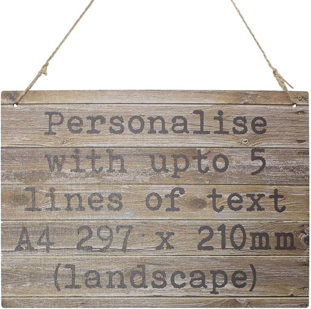 Rustic Wooden Effect Signs Personalised Custom Text Plaque Wedding Signage Indoor or Outdoor Waterproof Hanging Signs for Garden Bar Hot Tub Family Bespoke Gifts (A4 Landscape)