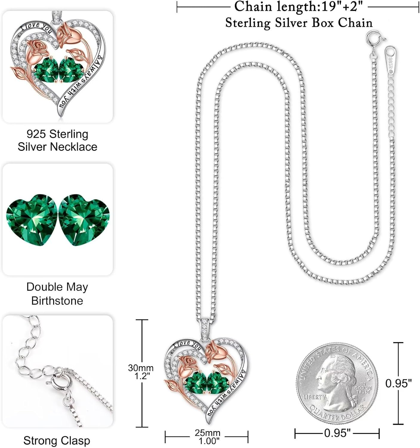 Iefil Mothers Day Gifts for Wife - 925 Sterling Silver Birthstone Necklace, Birthday Anniversary Jewelry Gifts for Wife Mom Daughter
