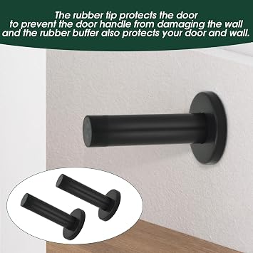 Heavy Duty Door Stopper, 2 Pack Matte Black Wall Mounted Door Stop, Black Door Stops Stainless Steel, Durable Door Stop for Skirting and Wall Protection, Modern Decorative Doorstop for Home