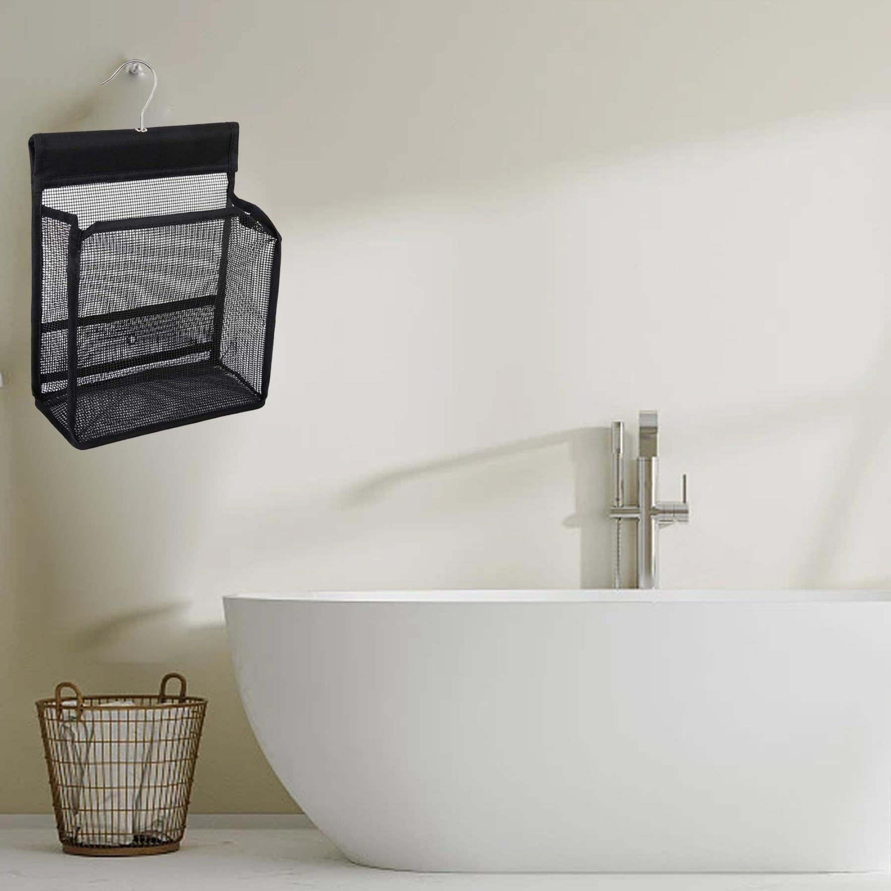 Cesta de ducha de malla de 19 x 10 x 23 cm, bolsa colgante con ganchos, perfecta para viajes, gimnasios, dormitorios y baños, solución de almacenamiento ligera de secado rápido