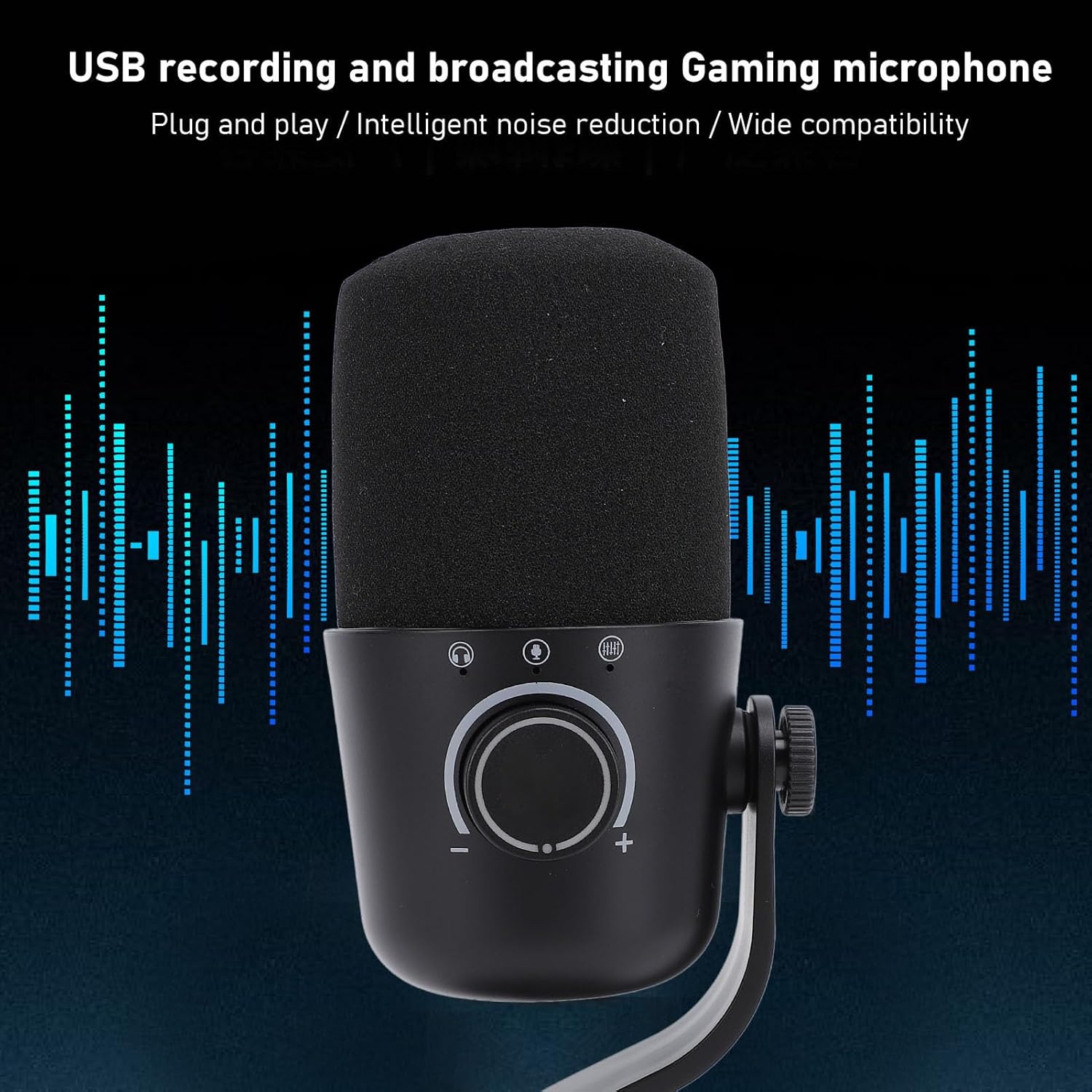 Yunseity Gaming Microphone, USB PC Condenser Microphone with Quick Mute, Anti Vibration Shock Mount, Rotate Gain Key, USB Computer Mic with Ambient Light Base Stand, for PC, for