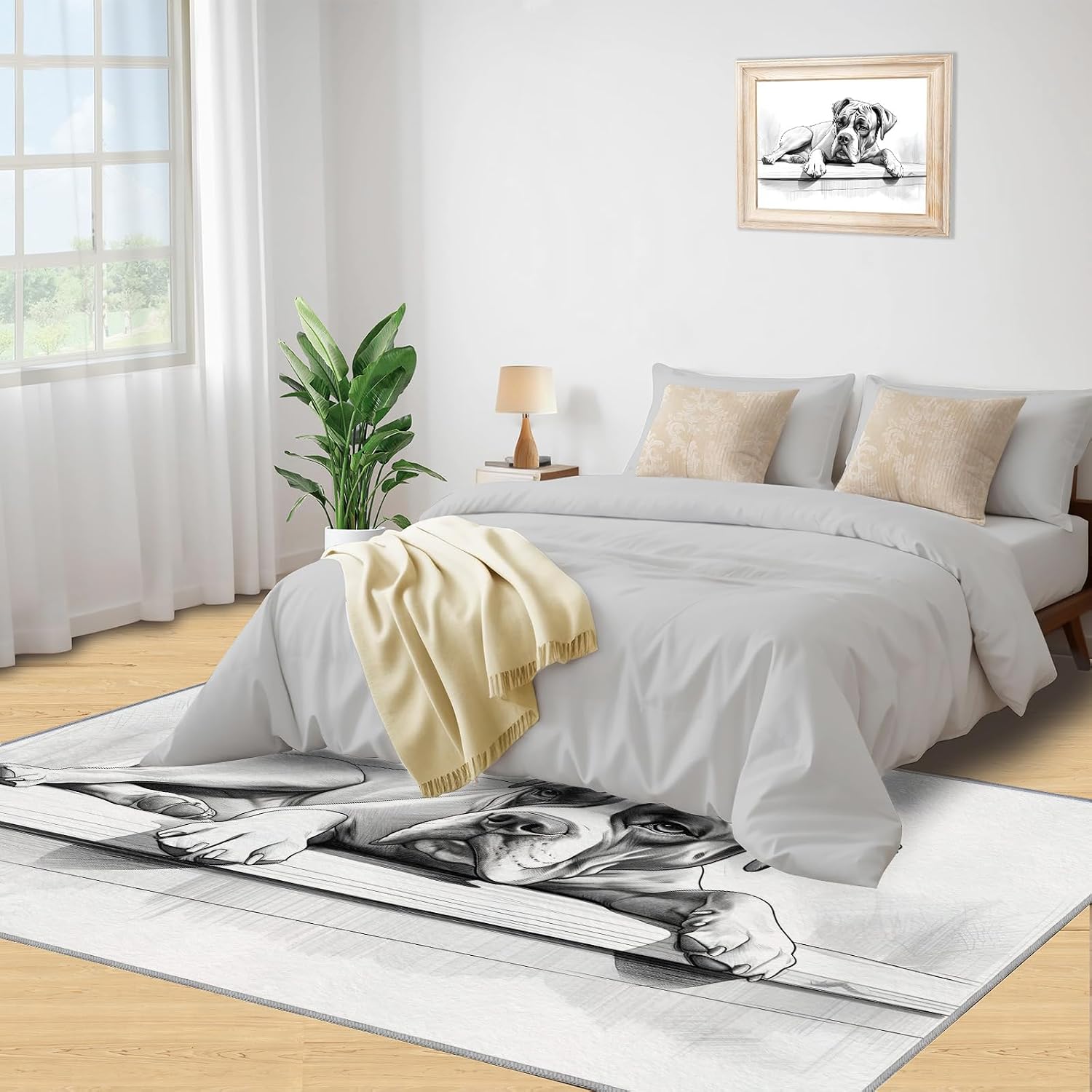 5x6 Area Rug - Sketch-Style Boxer Area Rugs for Kitchen, Simple Dog Bedroom Area Rug Kids Low Pile for Indoor Outdoor Hardwood Floors Home Decor