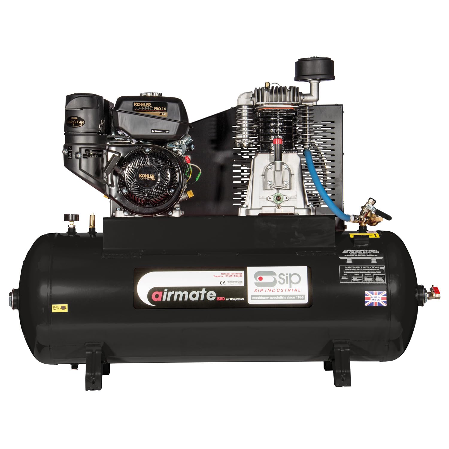 SIP ISKP7/150ES Electric Start Petrol Compressor - 150L - KOHLER EURO V 207cc Engine - Industrial Grade