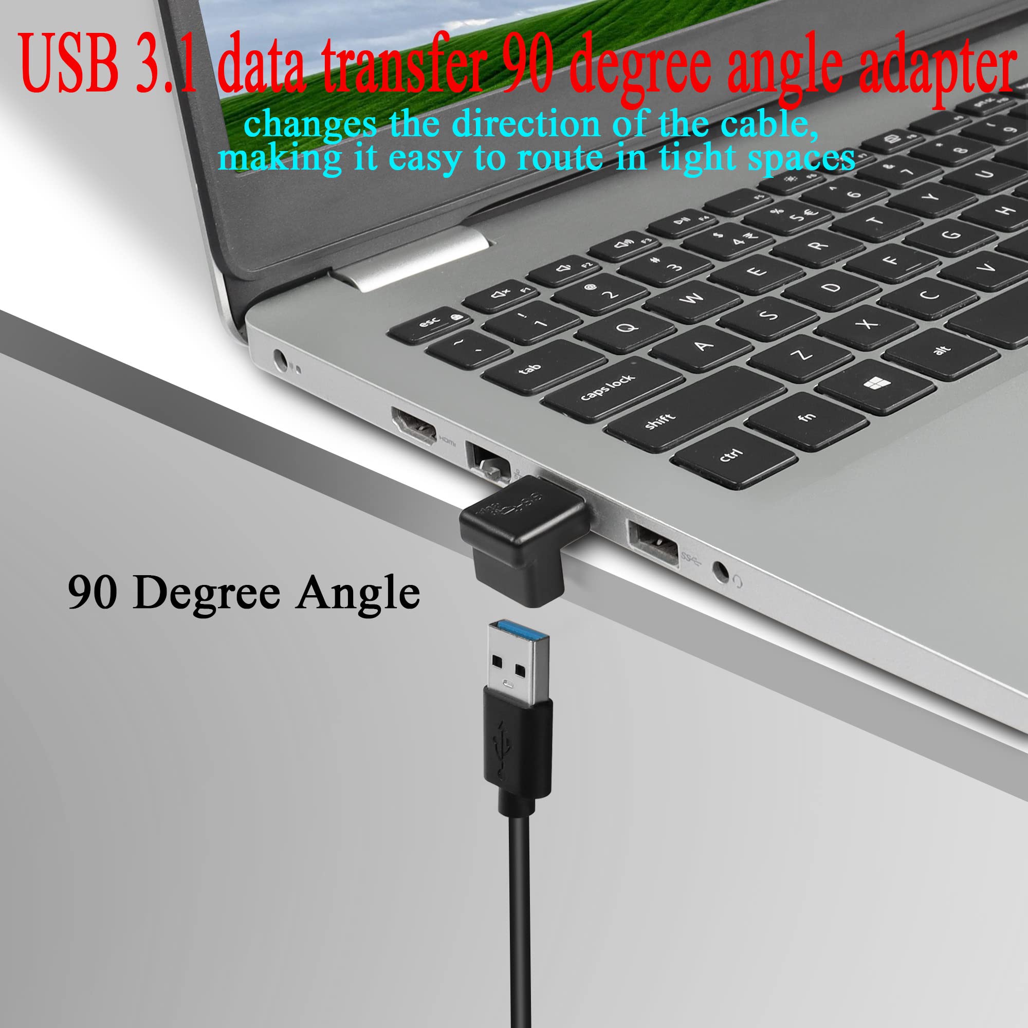 QIANRENON 2 adaptery kątowe USB 3.1 90°, 10 Gbps, USB 3.1, żeński na żeński, w kształcie litery L, łącznik kątowy, do ładowania 3 A, OTG, 2 sztuki (kolanko dodatnie / żeńskie puch)