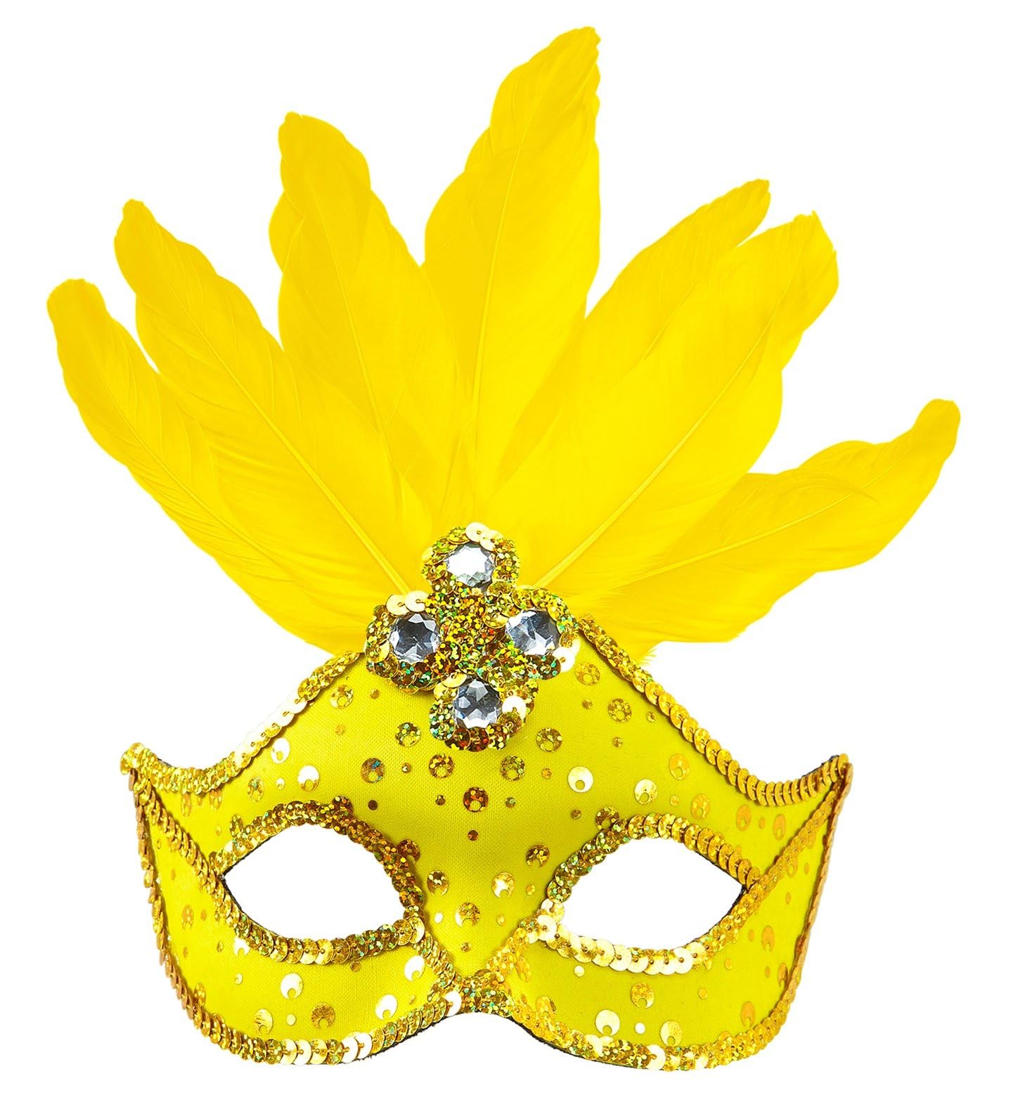 Widmann 03866 - Brazil Mask for Adults, Women, with Sequins, Gems and Feathers, Brazilian Carnival, Party, Neon, Show, Fluorescent Yellow Color