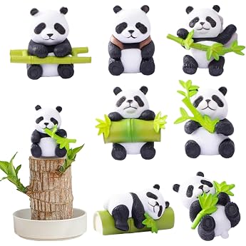 8 Pieces Brazilian Wood Plant Ornament 8 Styles Brazil Wood Plant Cute Panda Decor Mini Panda Animal Brazilian Lucky Wood for Indoor Desktop Decor Brazilwood