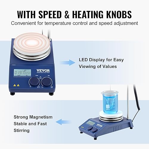 Miniatura 5 de VEVOR Agitador magnético placa caliente, máximo 644F644.0 F, placa caliente de 0-1500 RPM con agitador magnético, agitador de placa caliente de 20L
