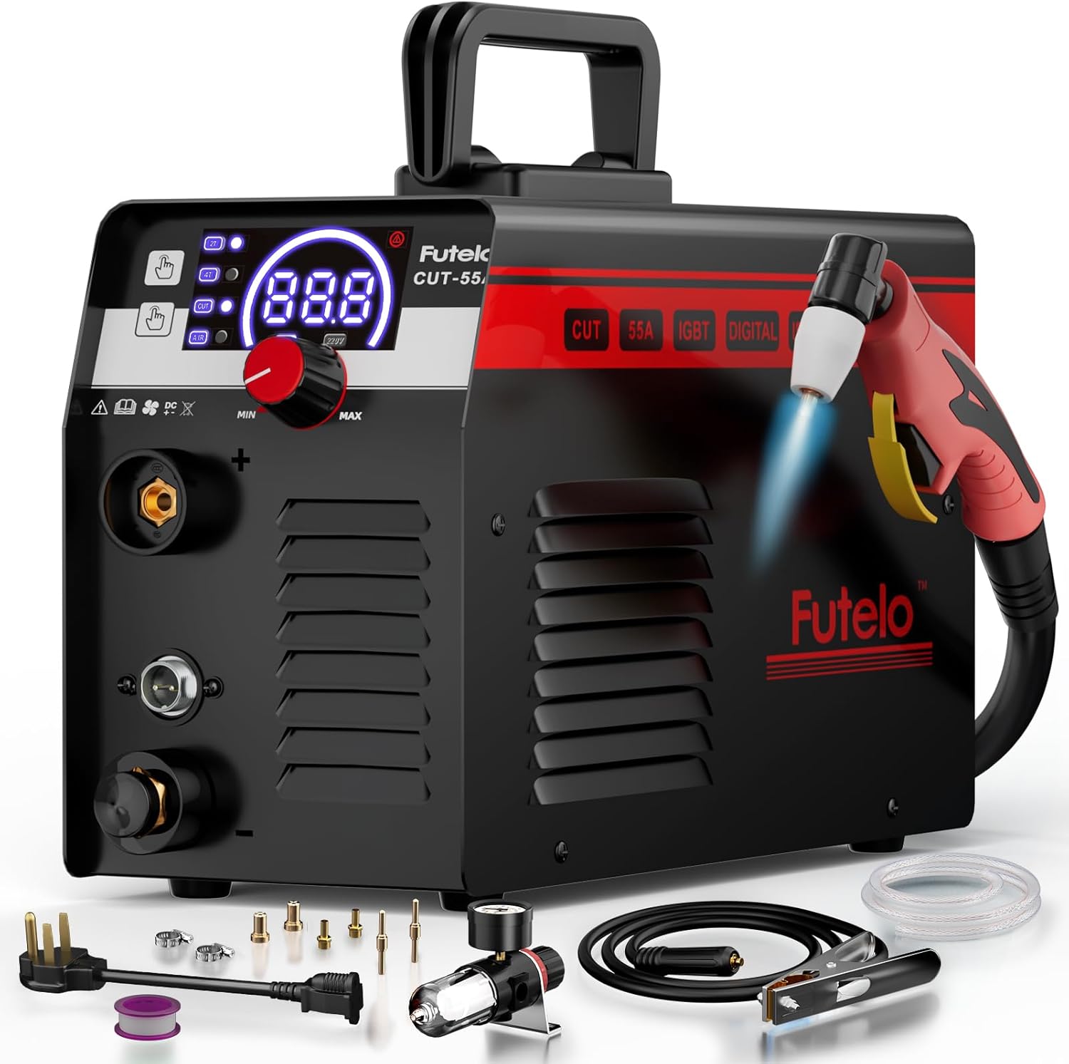 Plasma Cutter 55A, 110V/220V Plasma Cutter Machine with Large LED Display, Contact Arc Start, IGBT Inverter, 1/2” Clean Cut, 2T/4T, Portable Plasma Cutting Equipment for DIY & Workshop