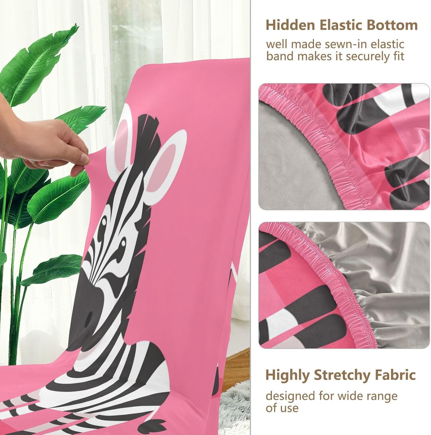 ALAZA Chair Covers for Dining Room, Zebra Cartoon on Pink Stretch Chair Cover Sets Chair Protector Removable Washable for Ktichen Restaurant Hotel