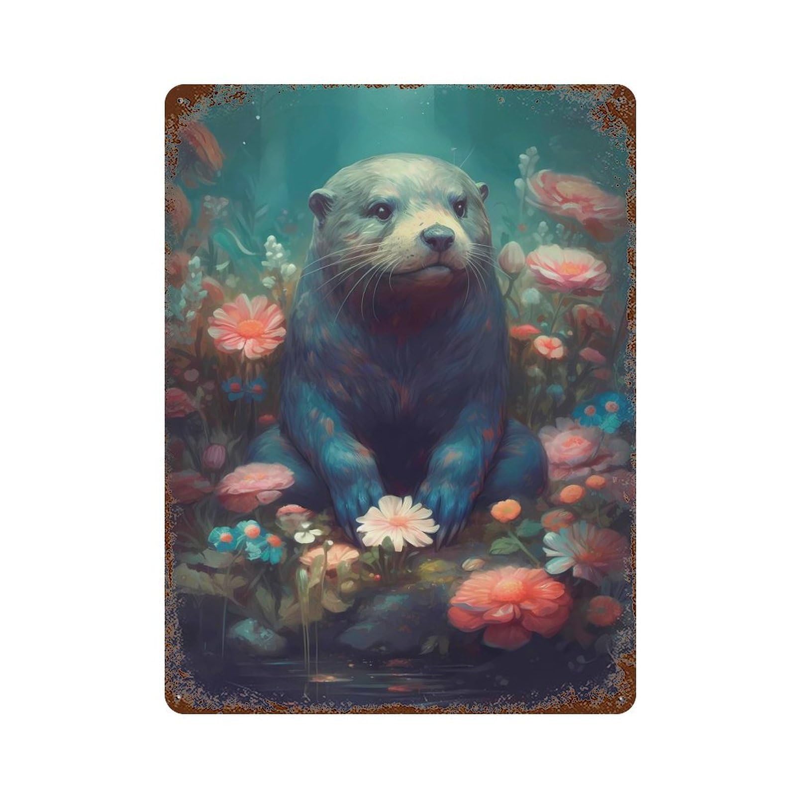Vintage Rust Metal Sign Otter Imaginative 15.7"x11.8", Shabby Chic Decor for Cafe, Home Bar And Lounge Decor