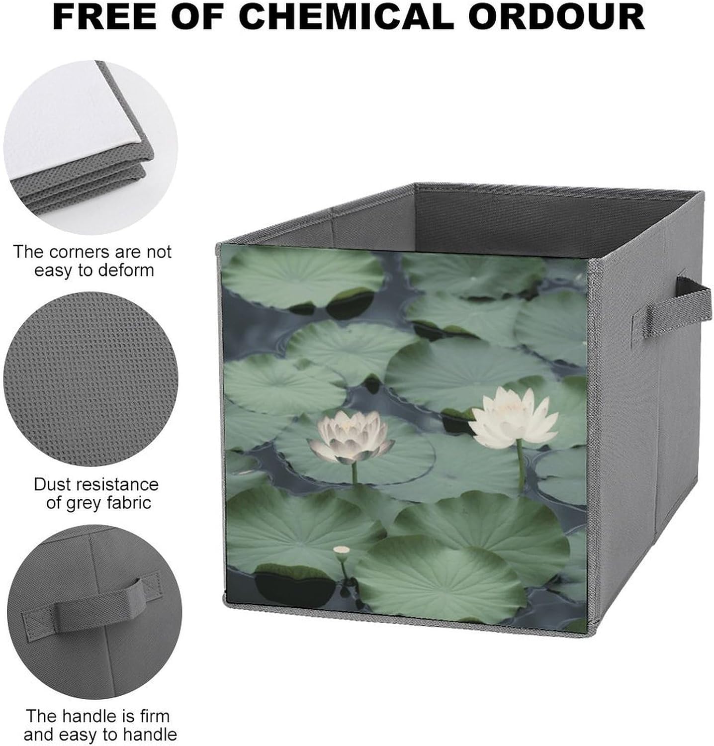 Folding Storage Bins Oxford Fabric Clothes Storage Boxes with Handles | Black Lily Pads Cube Organizer, Easy to Store, Multi Functional Cube Storage Organizer for Office Bedroom