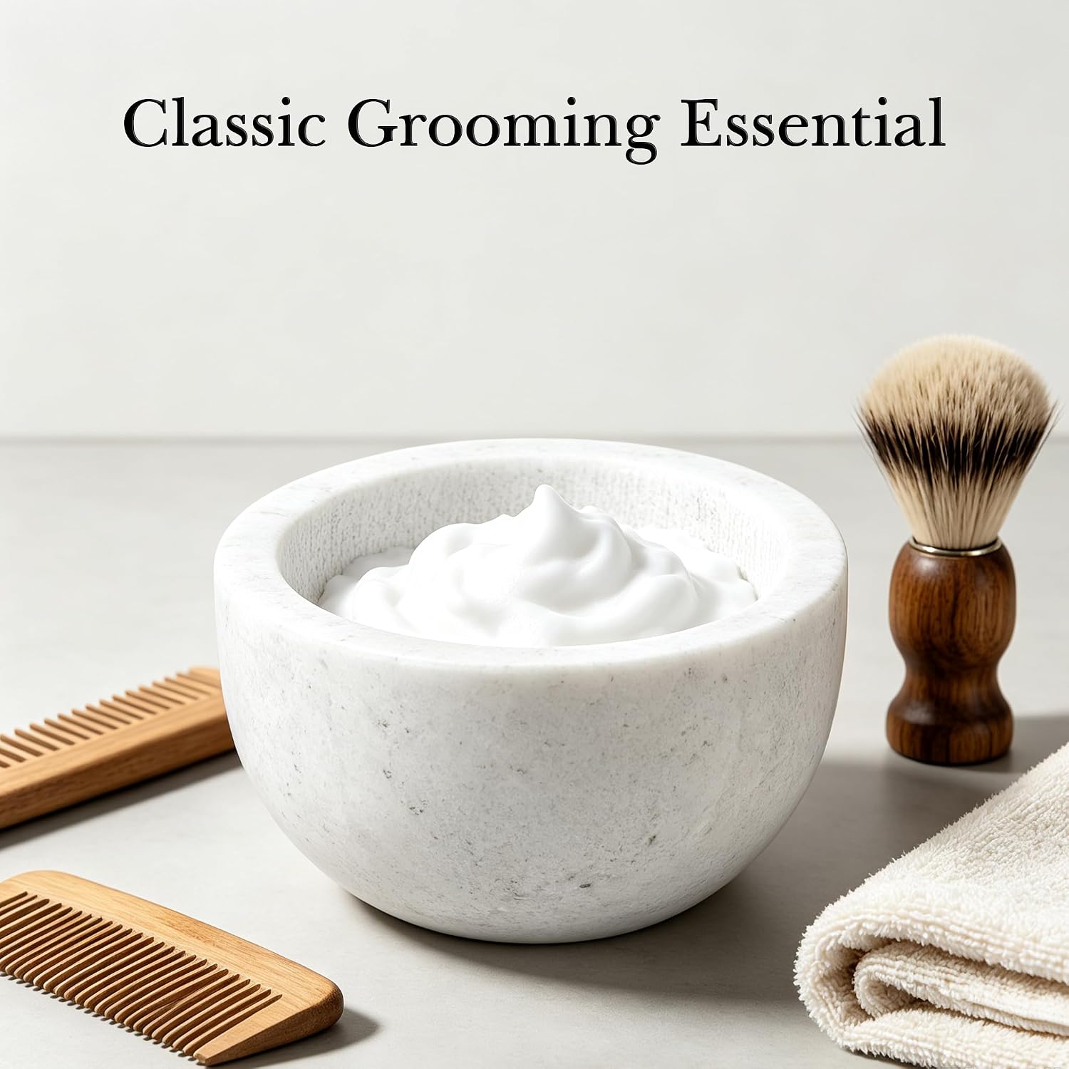 Linkidea Natural White Marble Shaving Bowl, Heavyweight Stone Lather Cup with Textured Inner Wall for Quick Foaming, Heat-Retaining Shave Mug for Wet Shaving (White) image 5