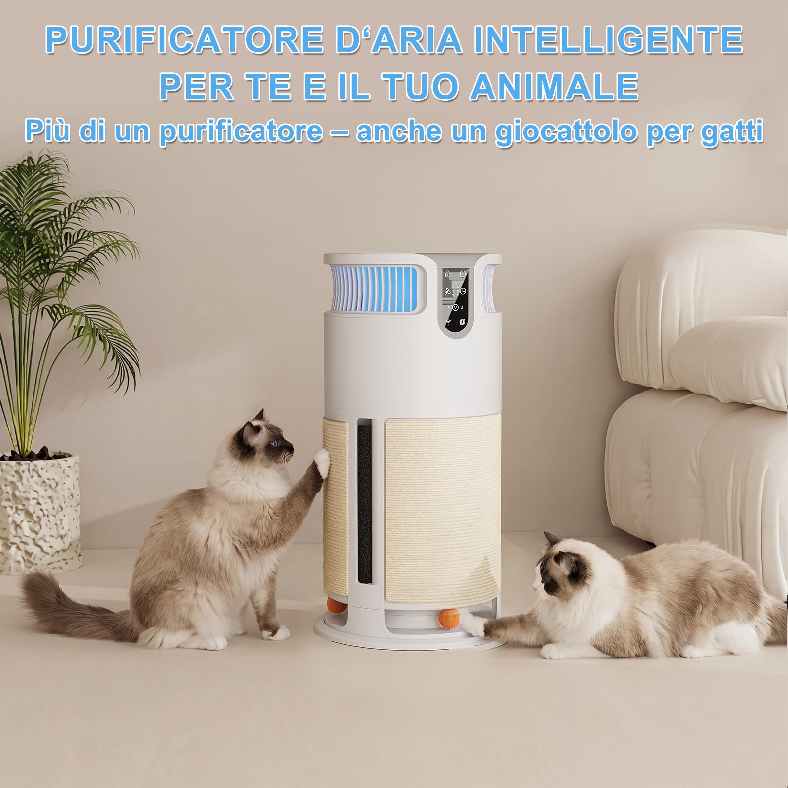 JUMMICO Purificatore d'Aria Intelligente, Depuratore Aria con Filtro HEPA — rimuove il 99,98% di Muffe, Polvere, Polline e Peli Animali. Dotato di Monitoraggio Automatico PM2.5, CADR 350 m³/h