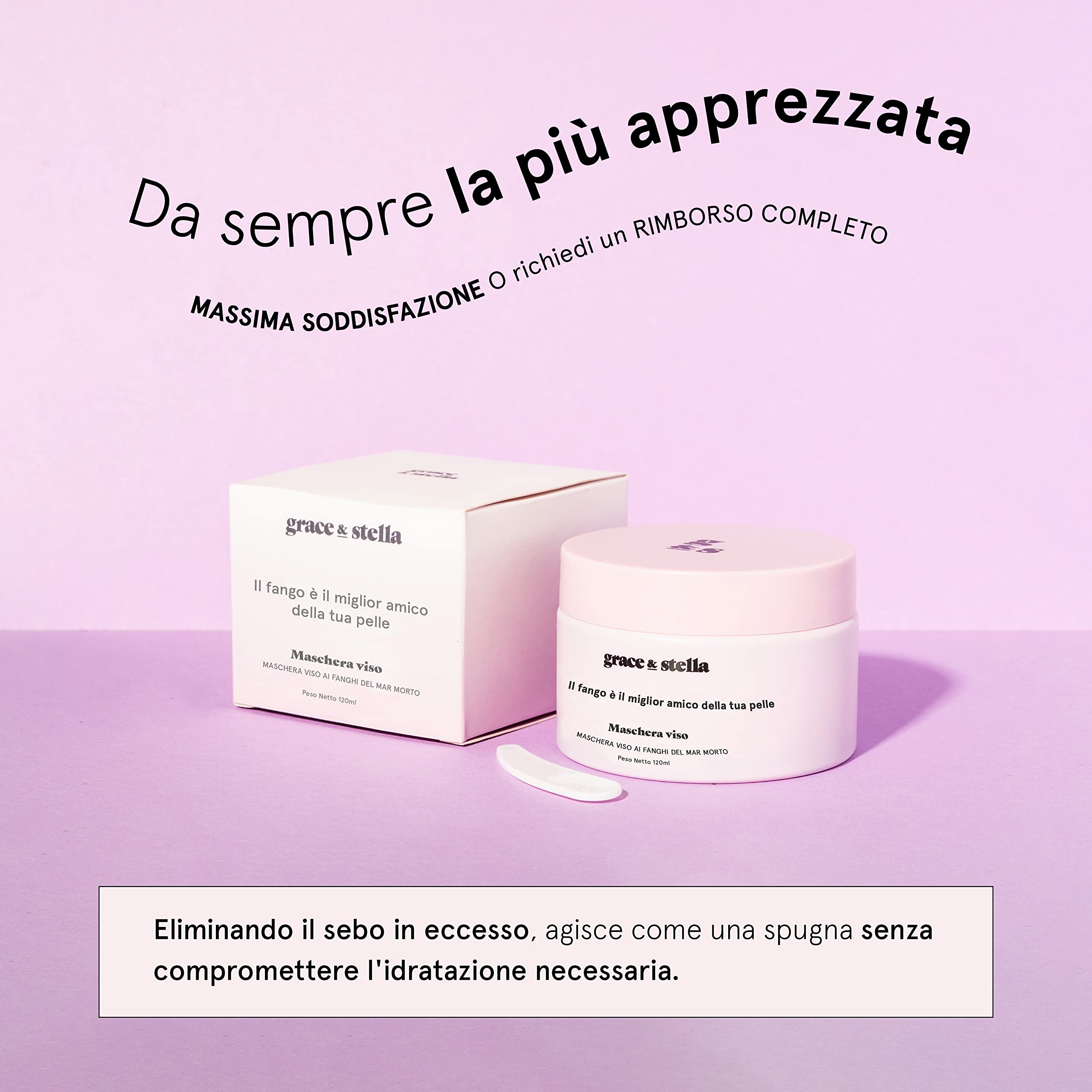 Maschera Viso Purificante ai Fanghi del Mar Morto (120ml) – Maschera Argilla Viso e Corpo – Ideale per Pelli Grasse, Elimina Brufoli, Sebo e Punti Neri – Maschera Purificante Viso by grace & stella