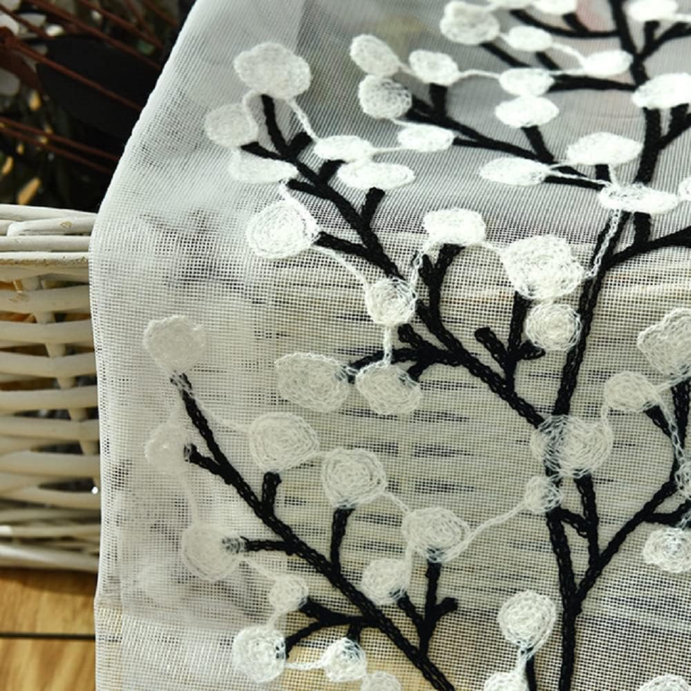 Tree Embroidered Design Transparents Panel Sheer Curtains Rod Pocket Gauze Drape for Living Kids Nursery Room Bedroom Tulle