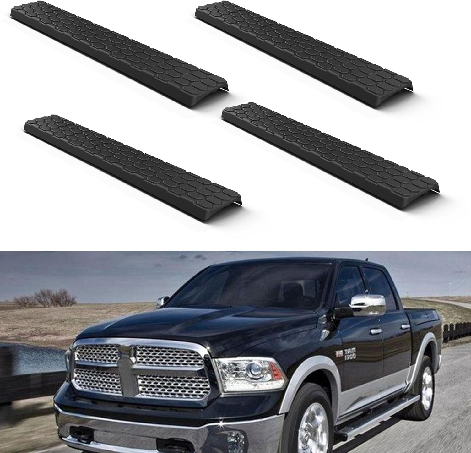 4PCS Running Boards Step Pad Compatible with 2009-2018 Dodge Ram 1500 Crew Cab, Side Step Nerf Bar Step Board Pads Replacement for Ram 2500 3500 4500 5500, Side Bar Pad, OEM Oval Nerf Bars Only