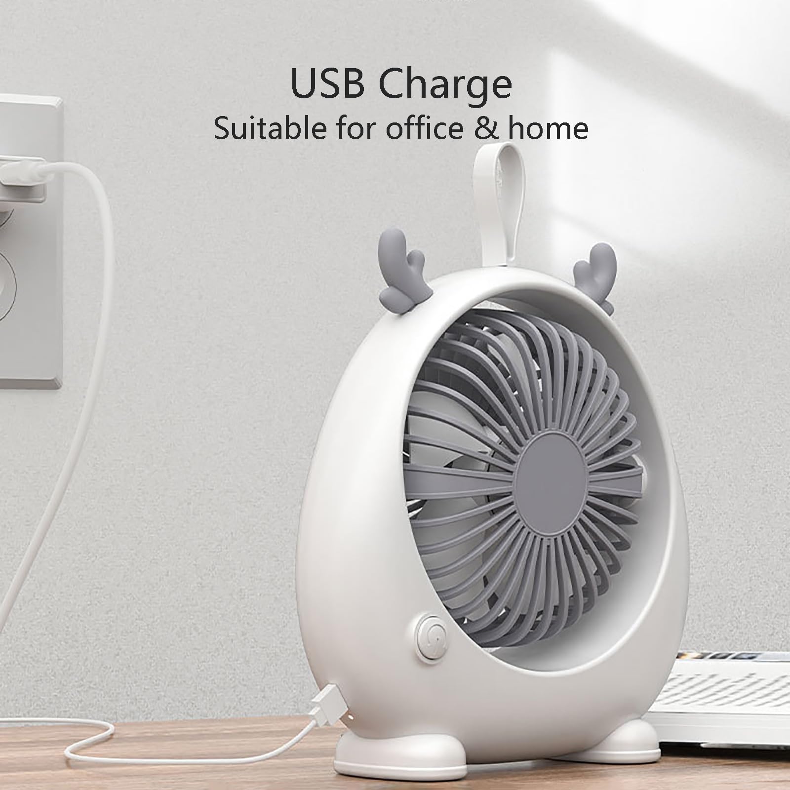 Ventilatore da tavolo portatile e ricaricabile, ultra silenzioso, a 3 velocità, con inclinazione regolabile di 90° e manico robusto, perfetto per camera da letto e ufficio domestico (rosa)