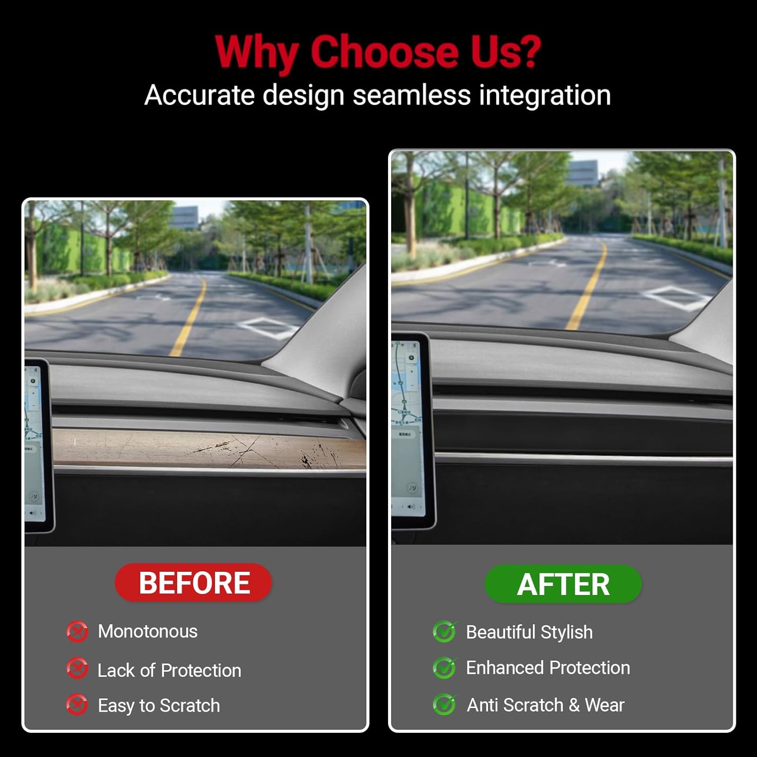 Dashboard Cover Wrap Compatible with Tesla Model 3/ Model Y 2021-2023, ABS Center Console Dashboard Panel Trim Cover Wrap Cap (Matte Black)