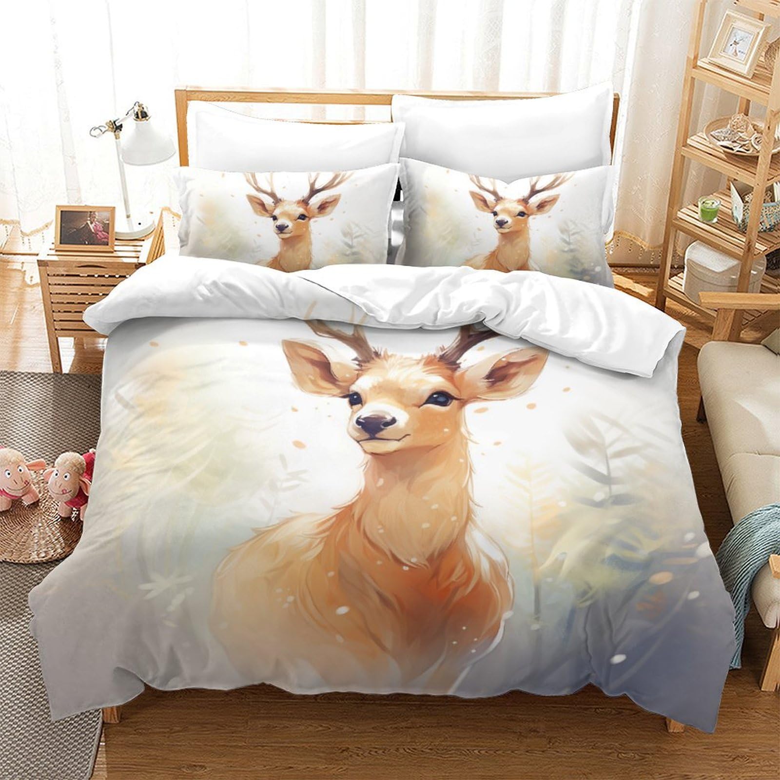 Parure de lit 3D Elk en microfibre supérieure avec fermeture éclair 200x200